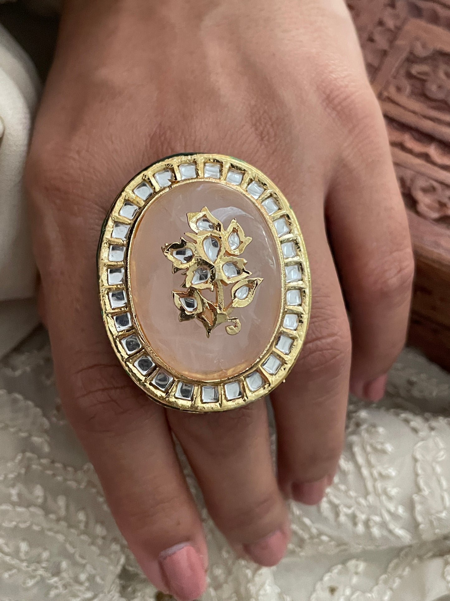 Sunehri Adjustable Gold Finish Kundan Ring