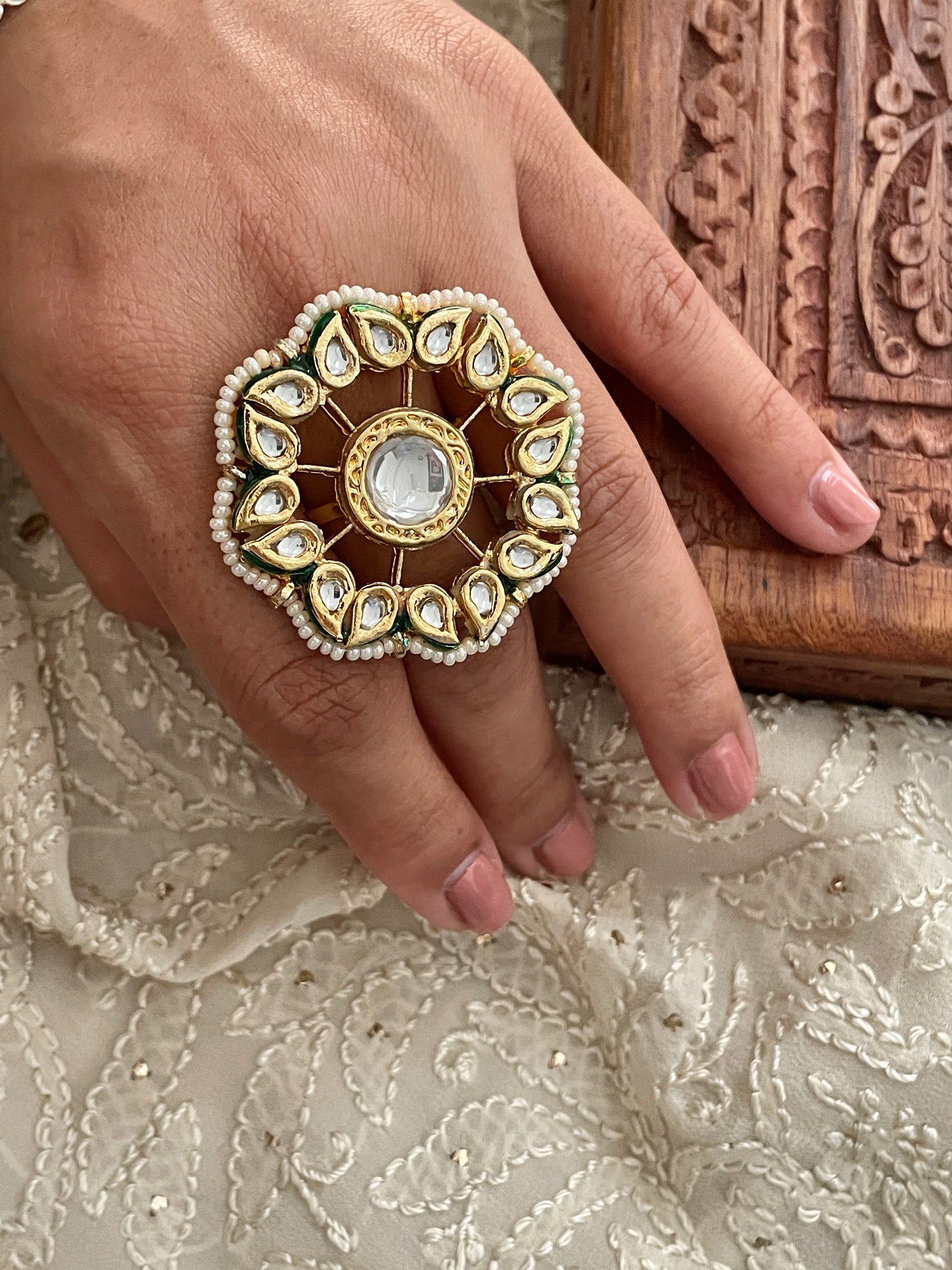 Rajsi Kundan Gold Finish Adjustable Ring