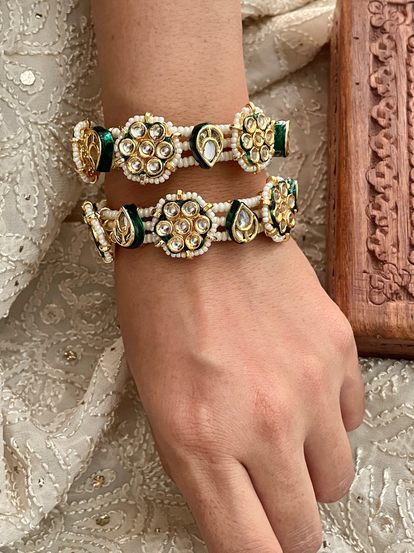 Trishna Kundan & Pearl Bracelet Set