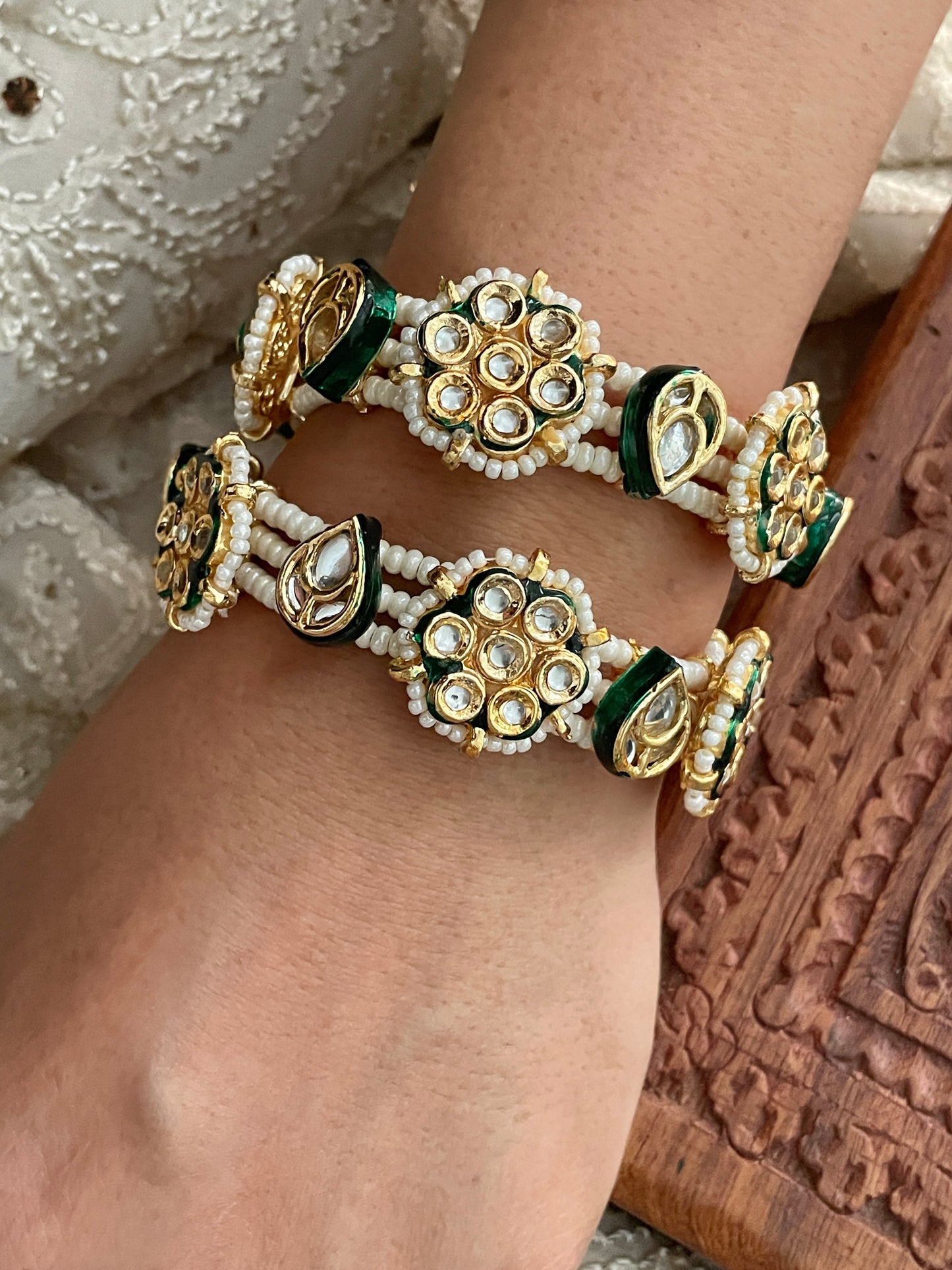 Trishna Kundan & Pearl Bracelet Set