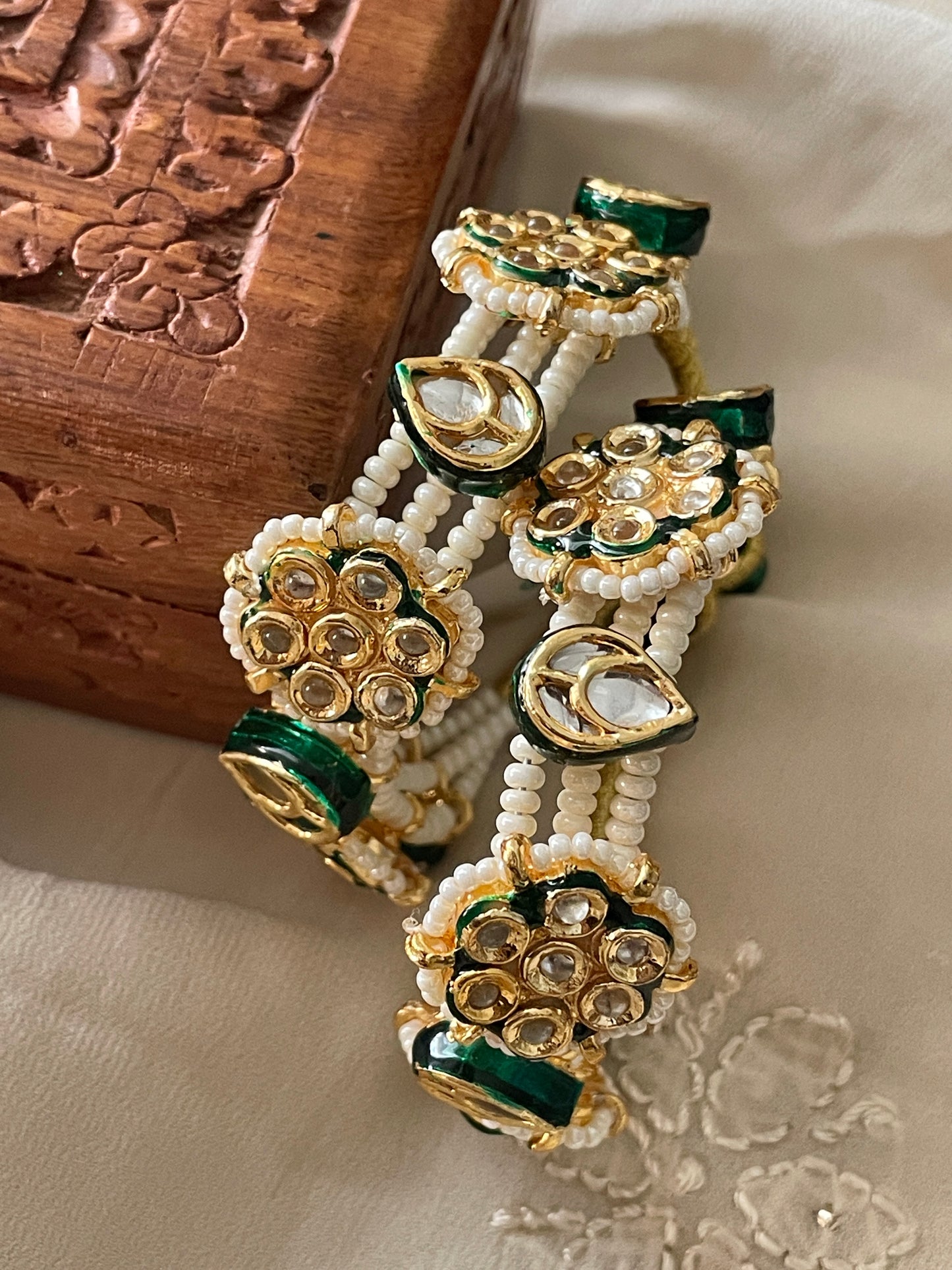 Trishna Kundan & Pearl Bracelet Set