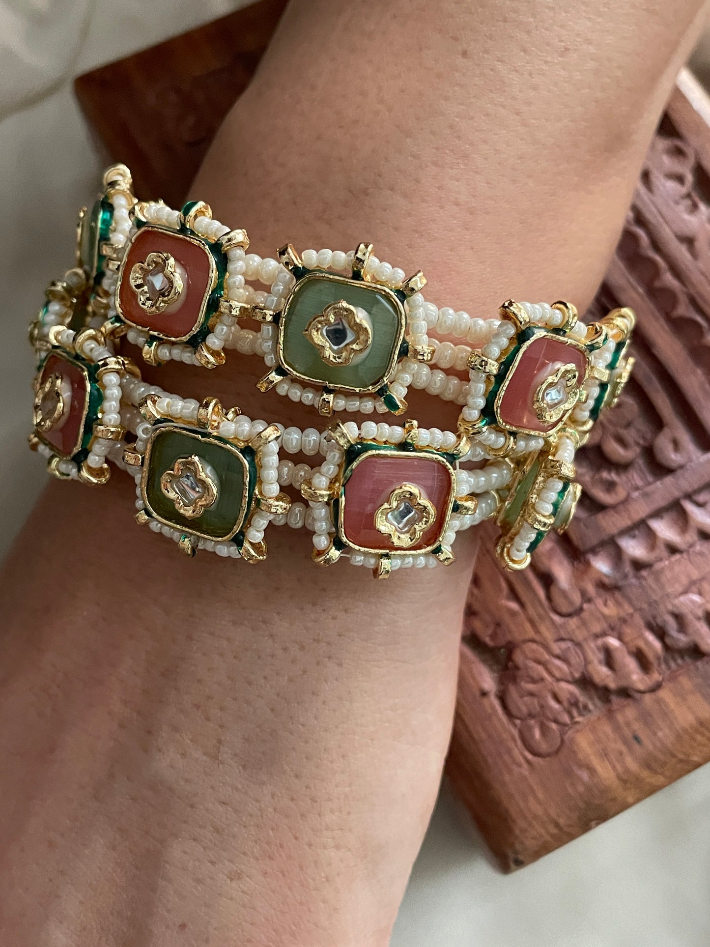 Nivriti Kundan & Pearl Bracelet Set