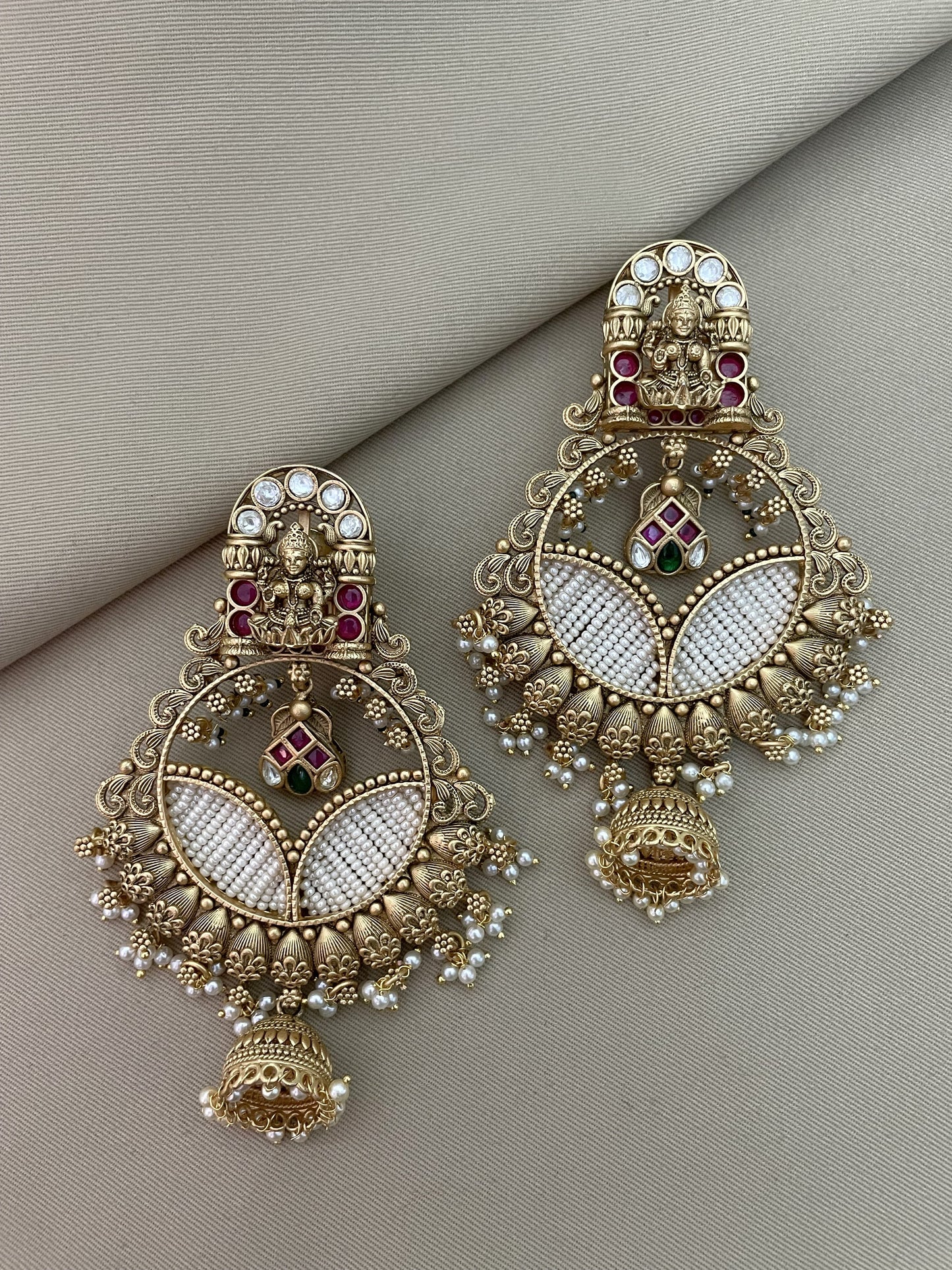 Raina Antique Gold Finish Temple Earrings