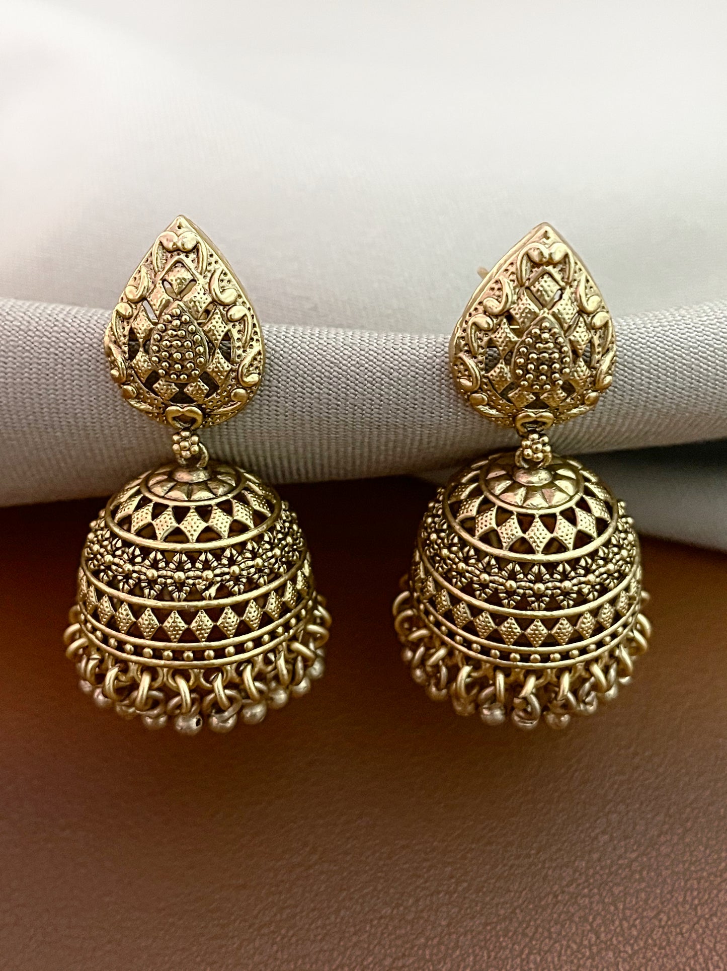 Avisa Temple Gold Finish Jhumki Earrings