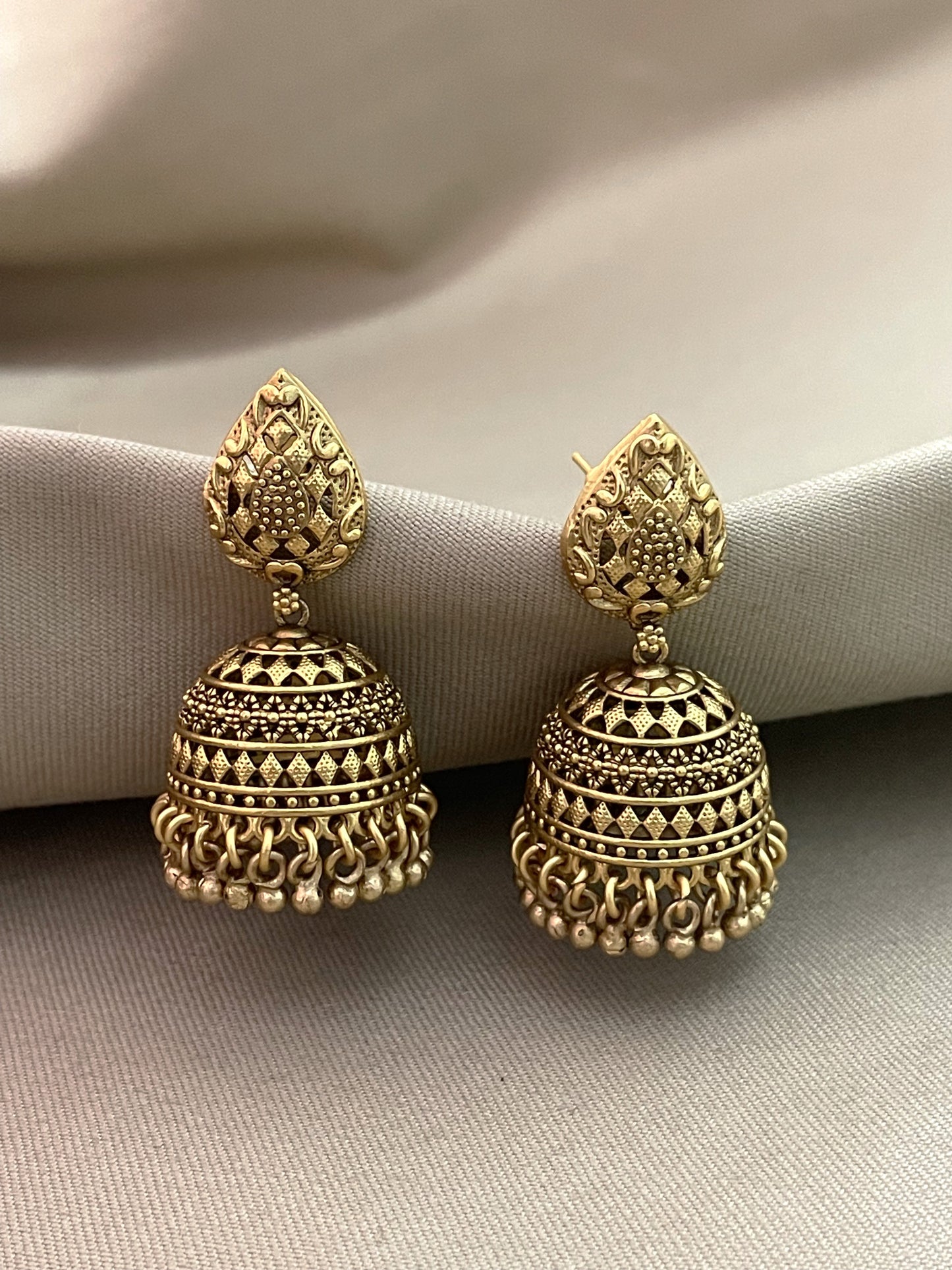 Avisa Temple Gold Finish Jhumki Earrings