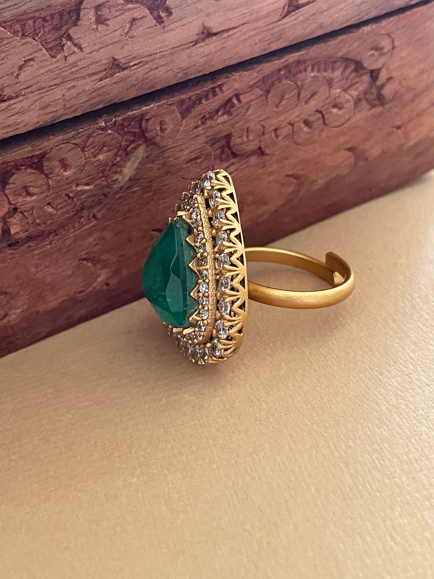 Vibe - Teardrop Emerald Doublet Adjustable Ring