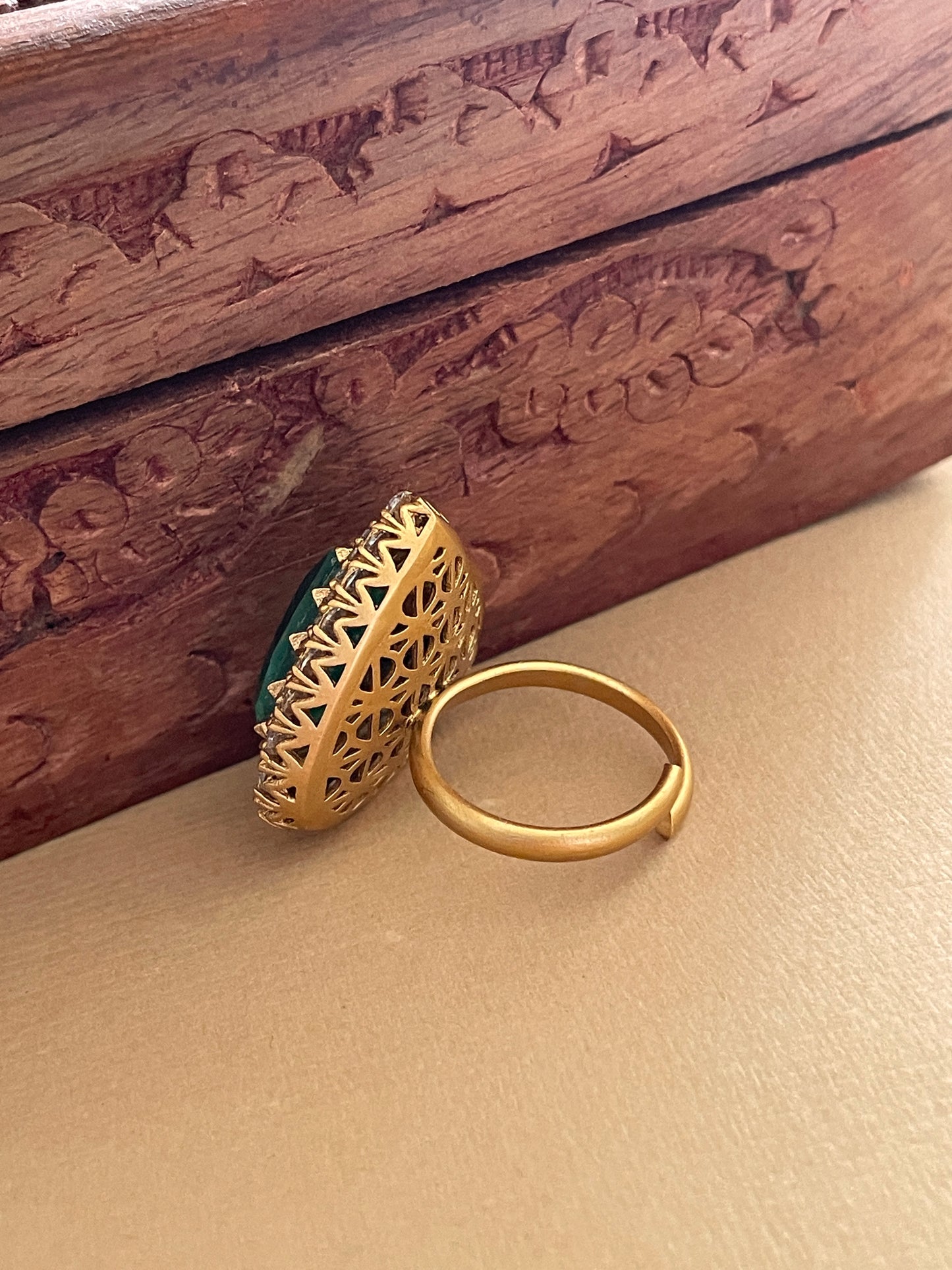 Vibe - Teardrop Emerald Doublet Adjustable Ring
