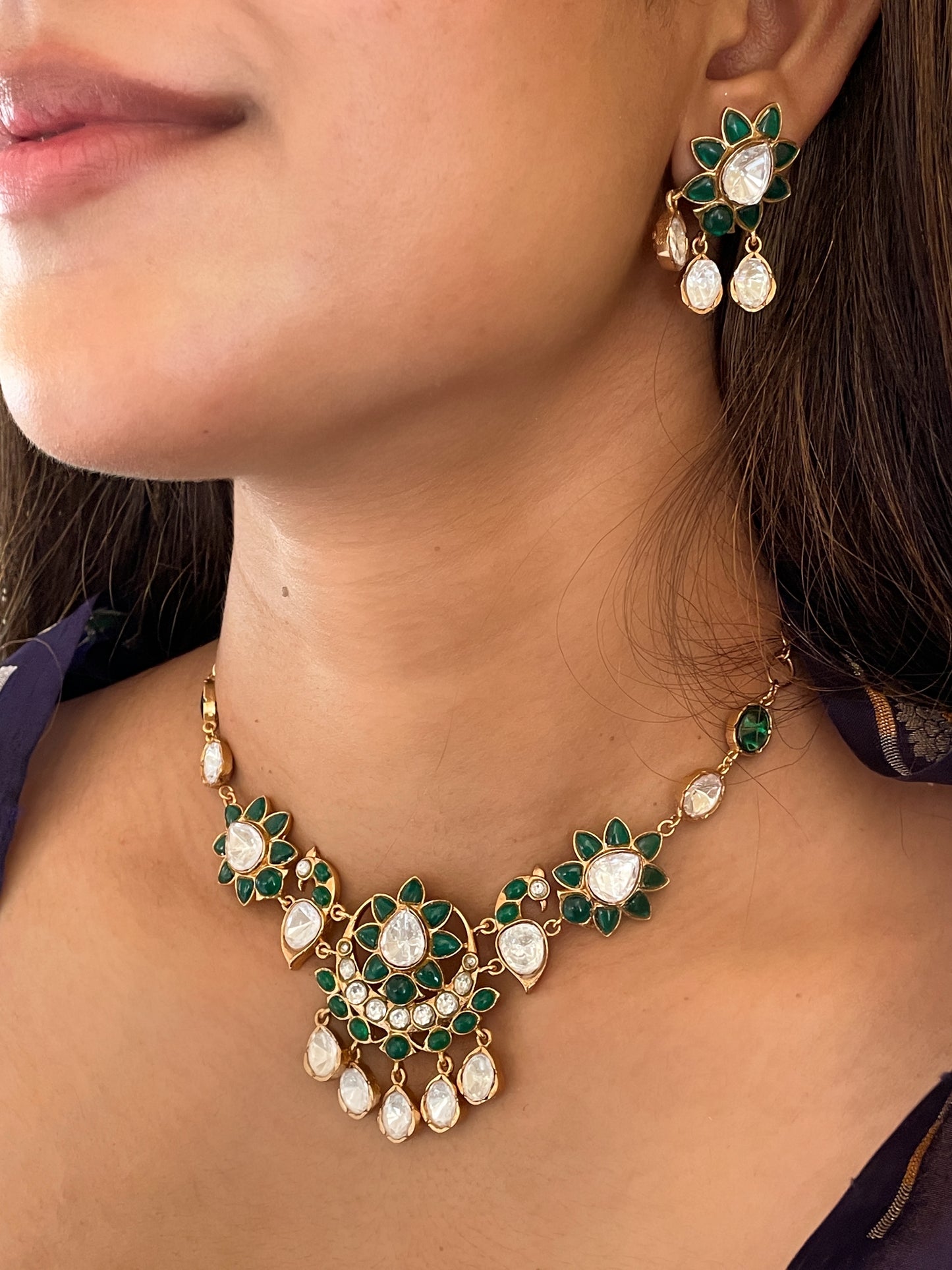 Sushila Emerald Peacock Polki Necklace