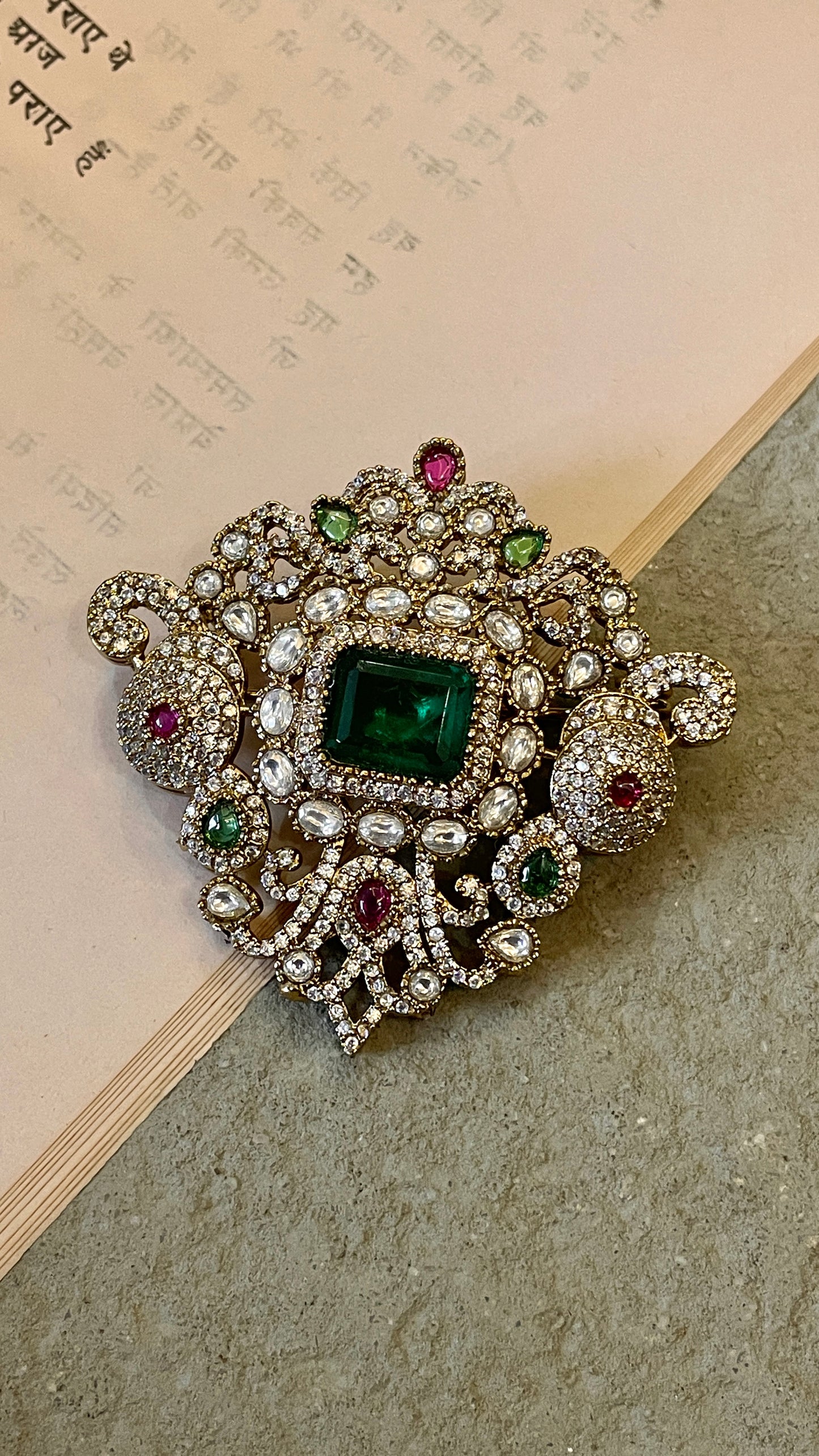 Tapan Emerald and Zircon Brooch