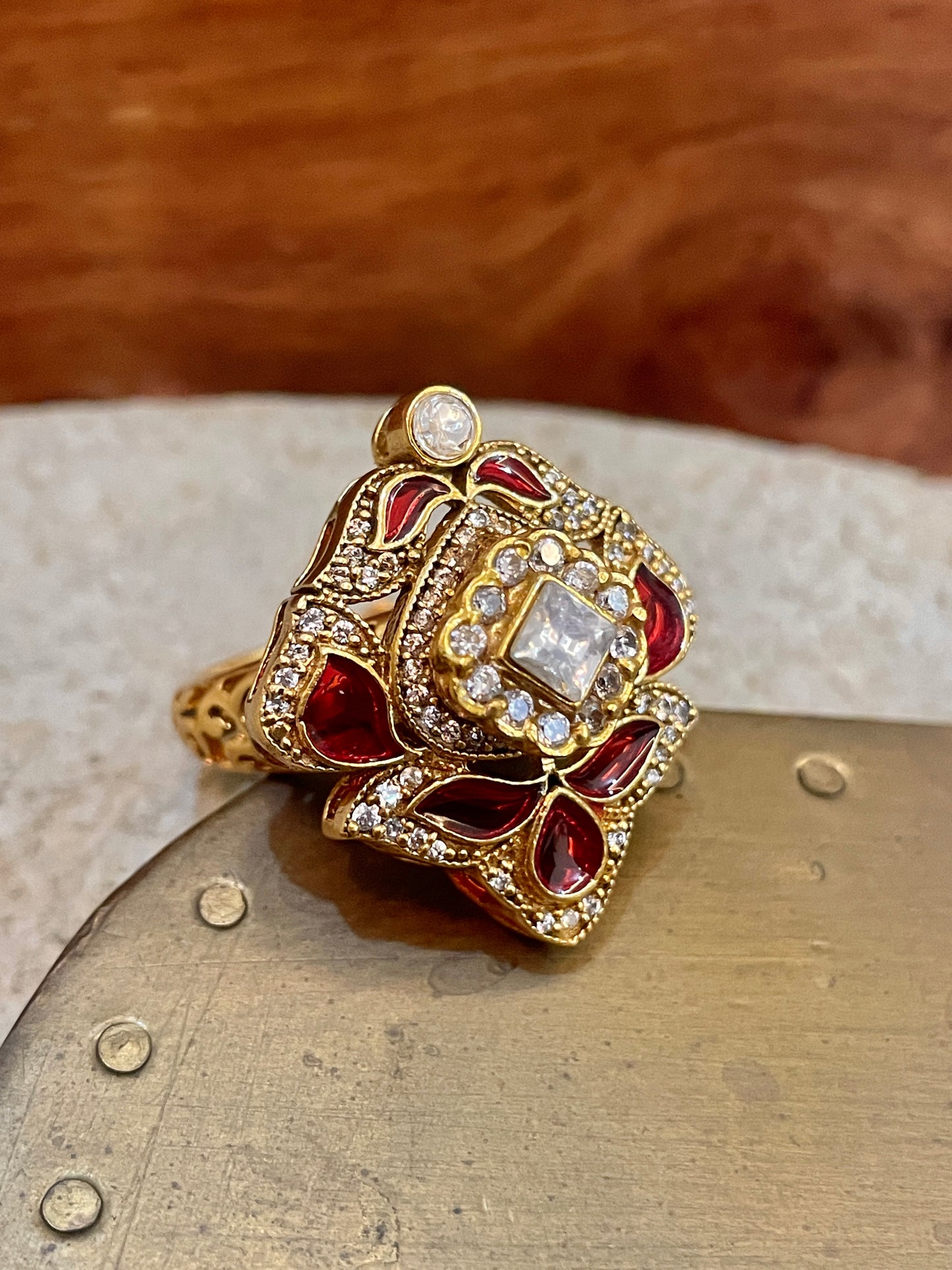 Rasha Red Meenakaari Ring