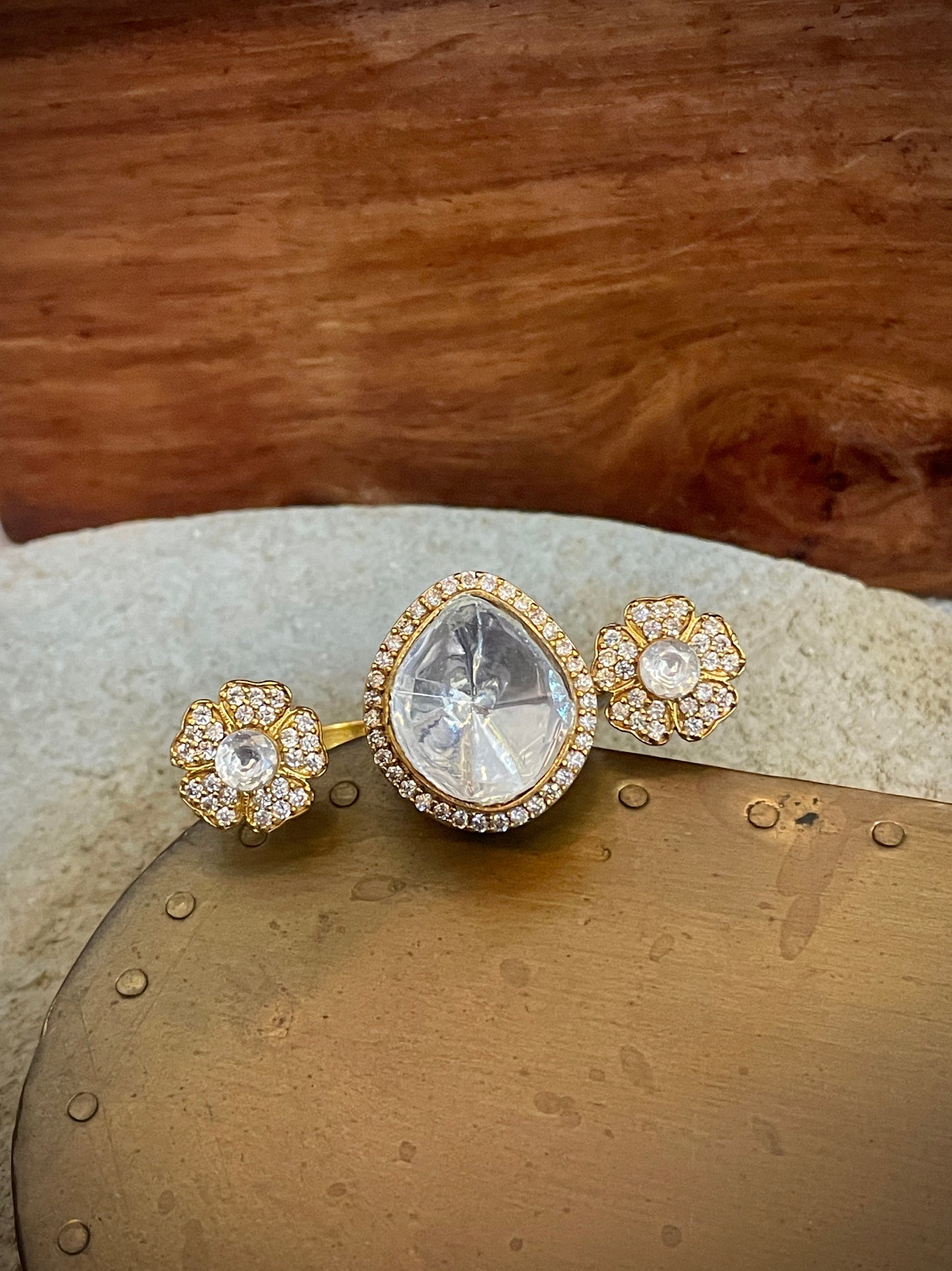 Zari Dual Finger Polki Ring