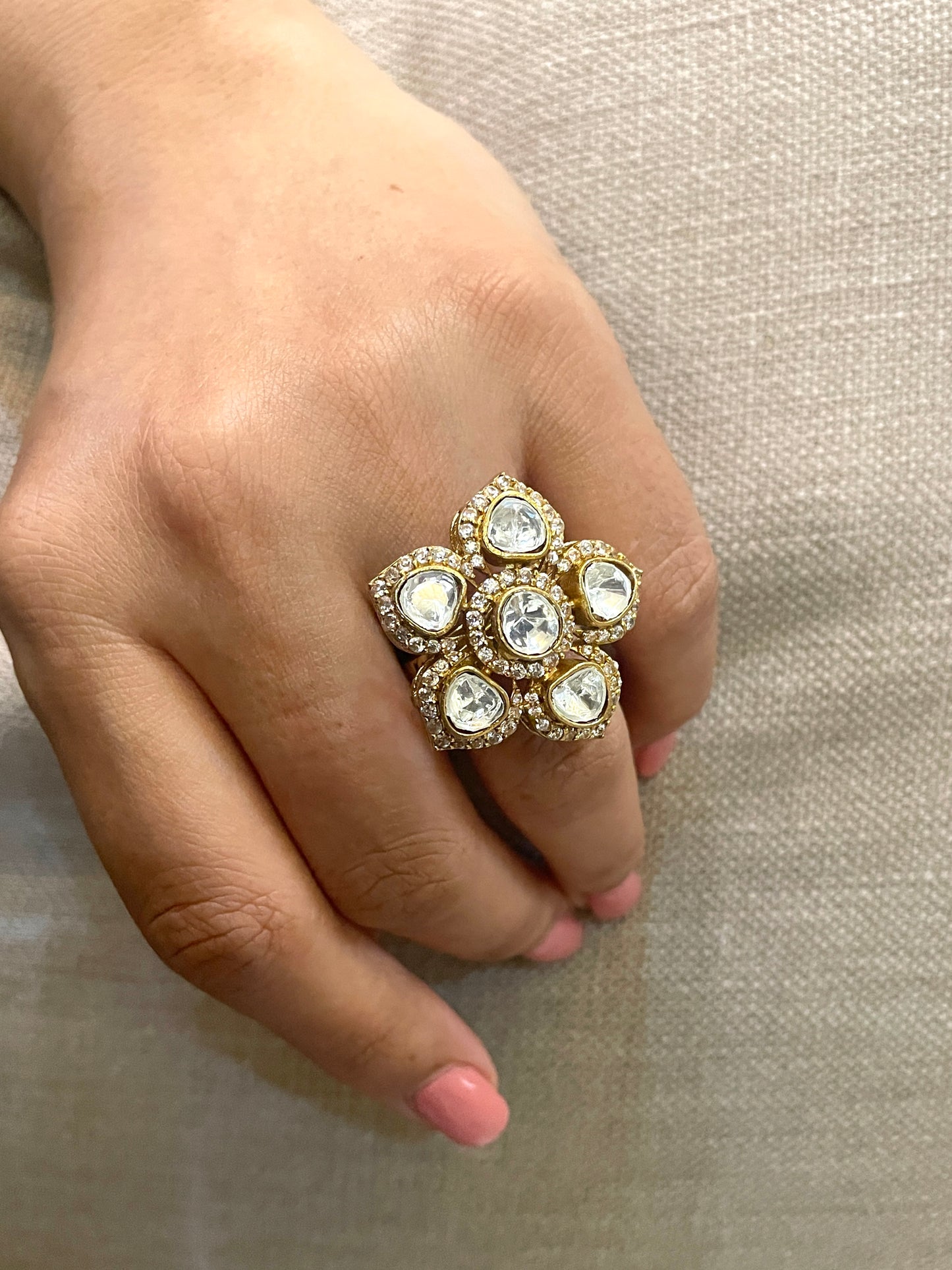Pushp Floral Polki Ring