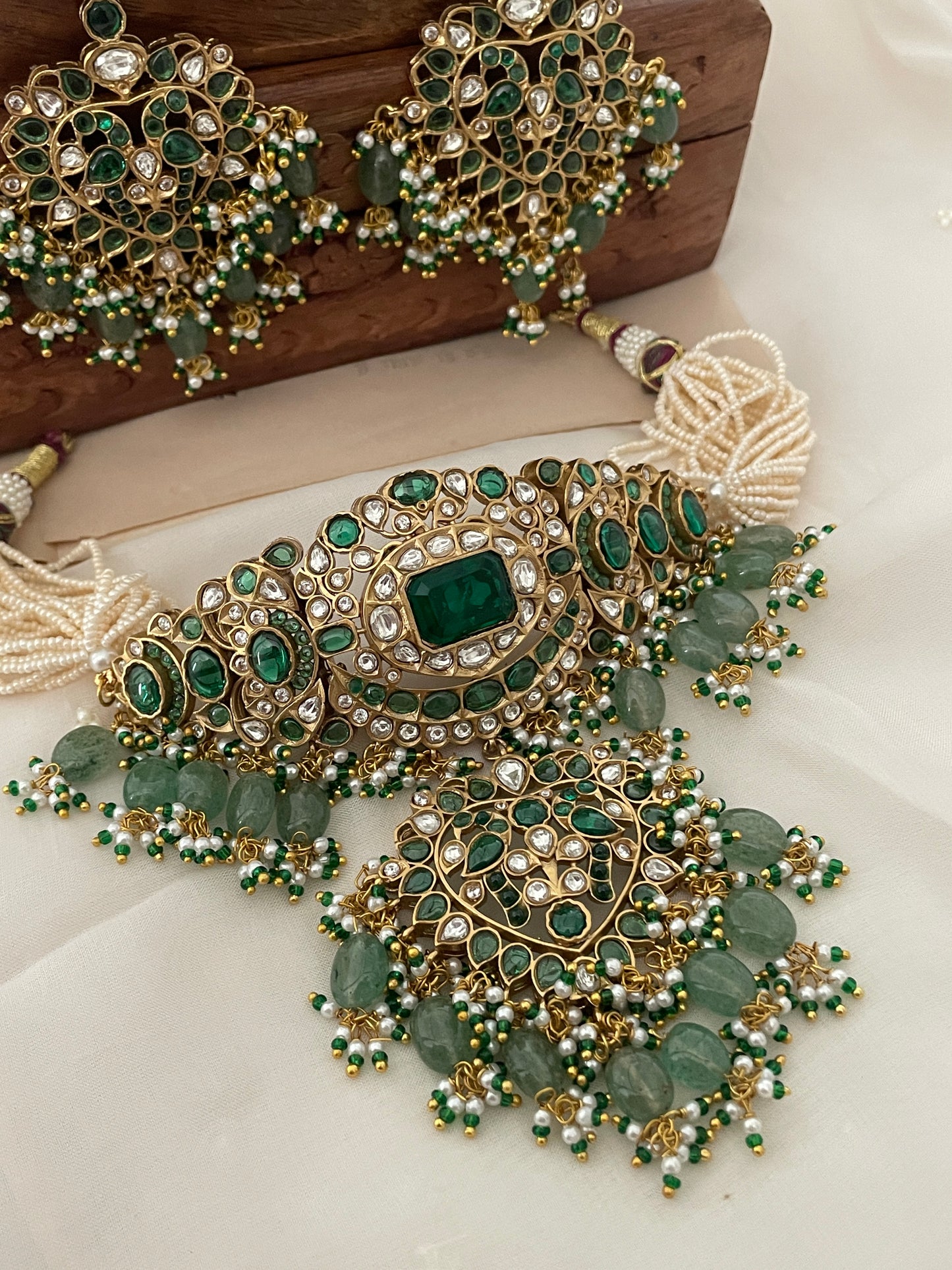 Pre Order – Kalpana Green Polki Necklace Set