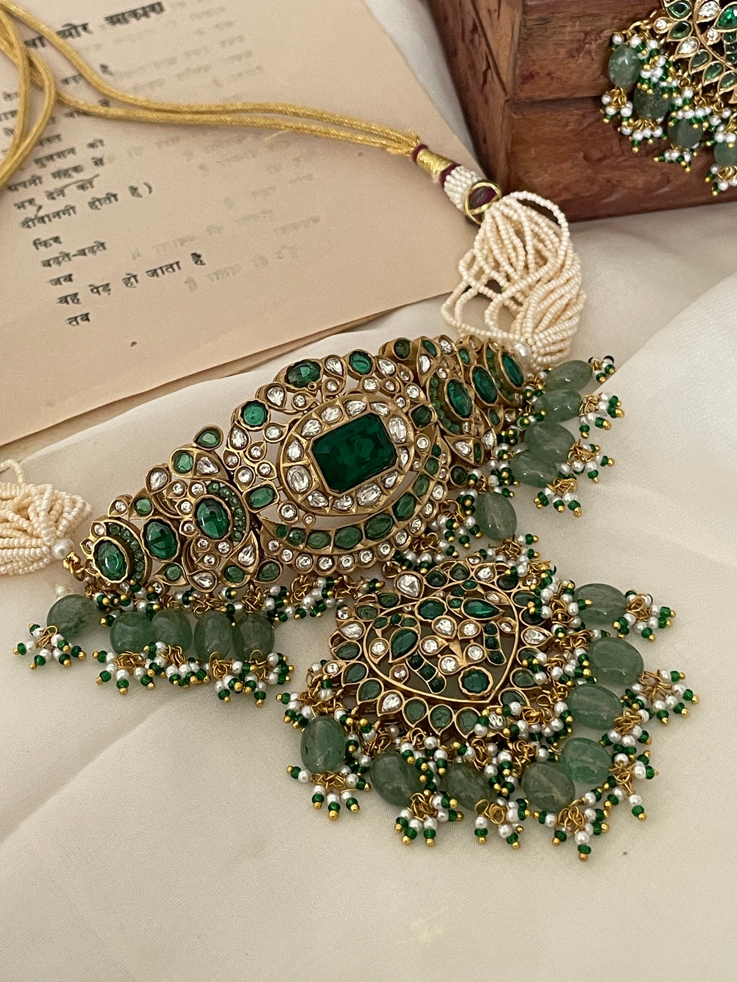 Pre Order – Kalpana Green Polki Necklace Set