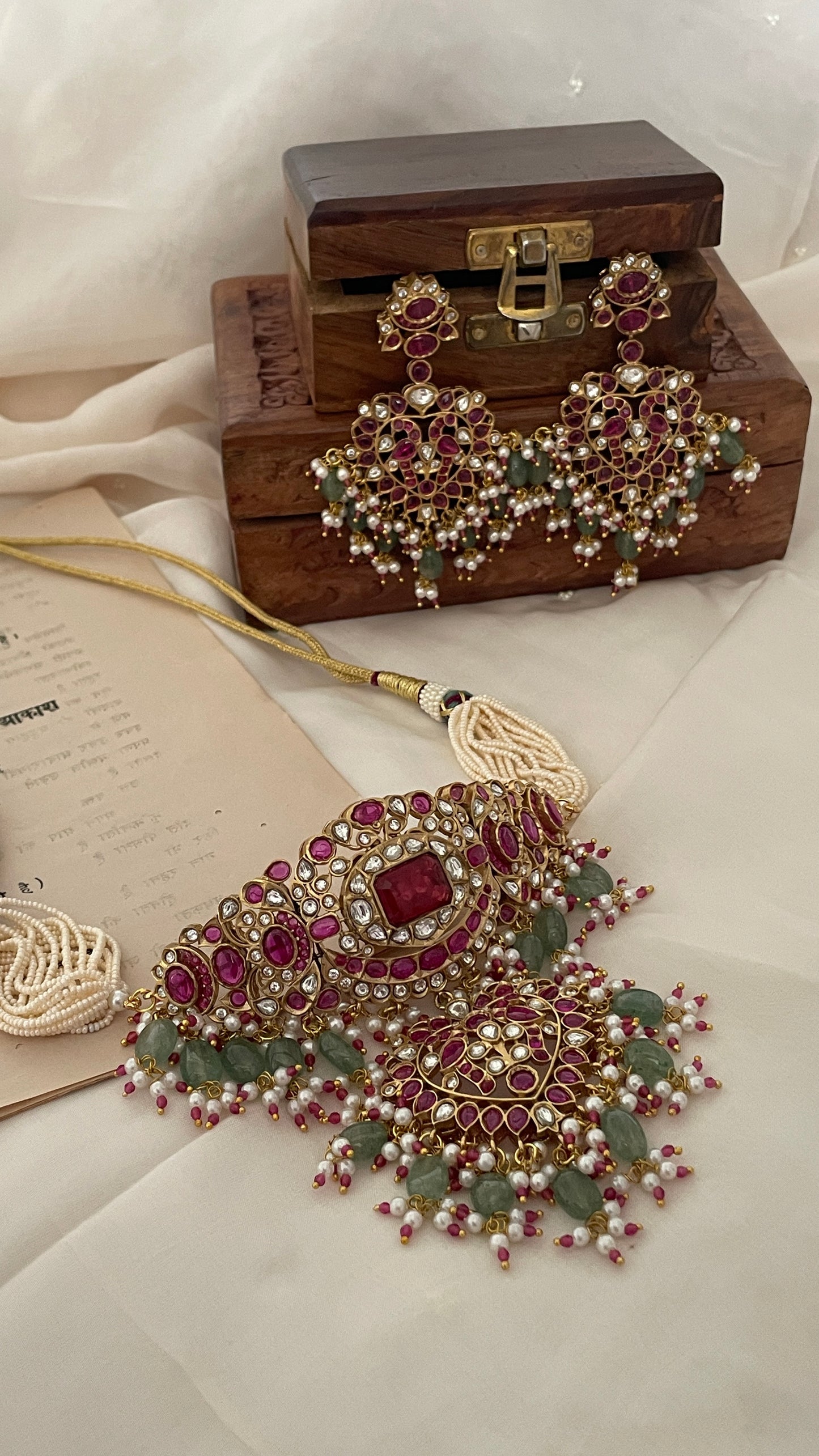 Pre Order - Kalpana Ruby and Emerald Polki Choker Set