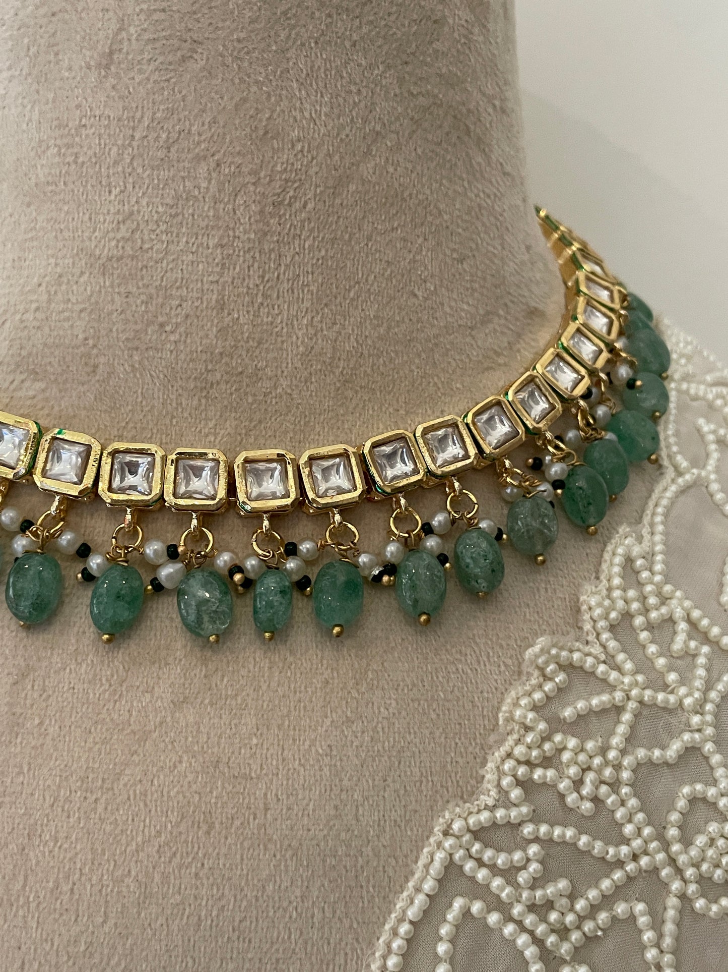 Kiran Green Polki Necklace Set