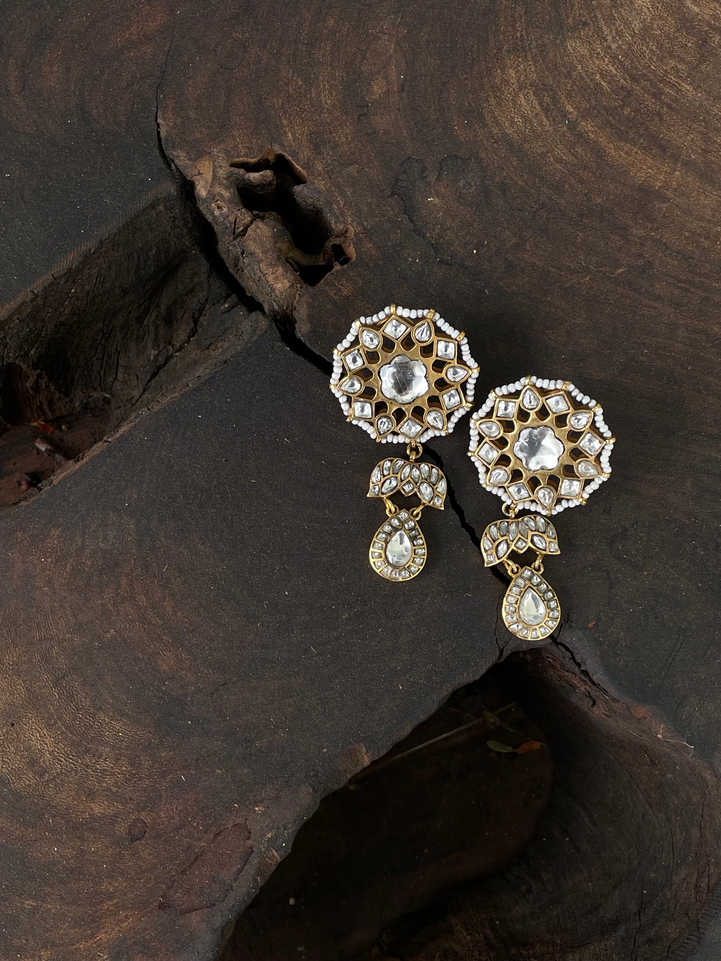 Aarfa 18kt Gold Plating Moissanite Polki Earrings