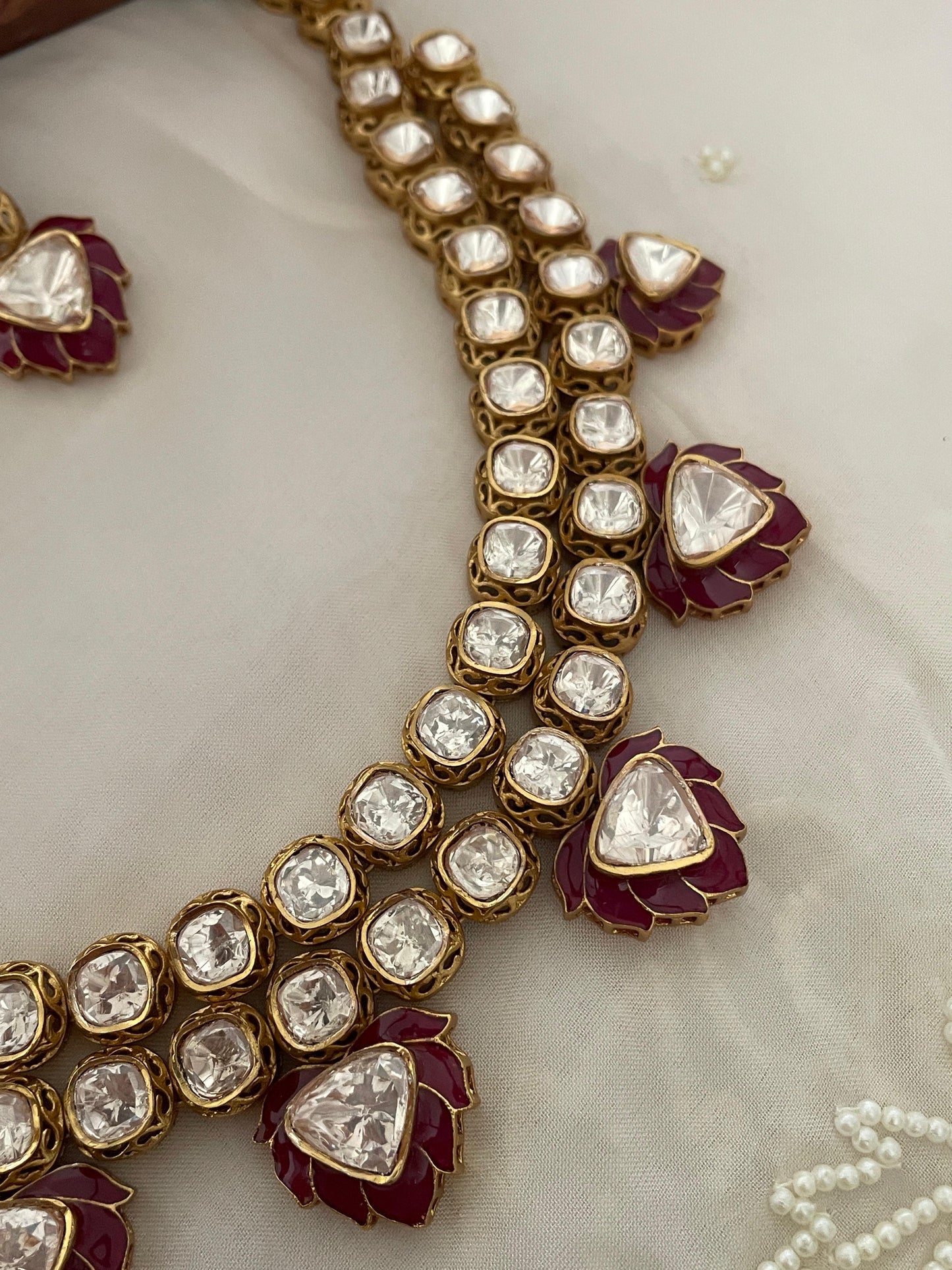 Pre Order – Meena Red Polki Necklace Set