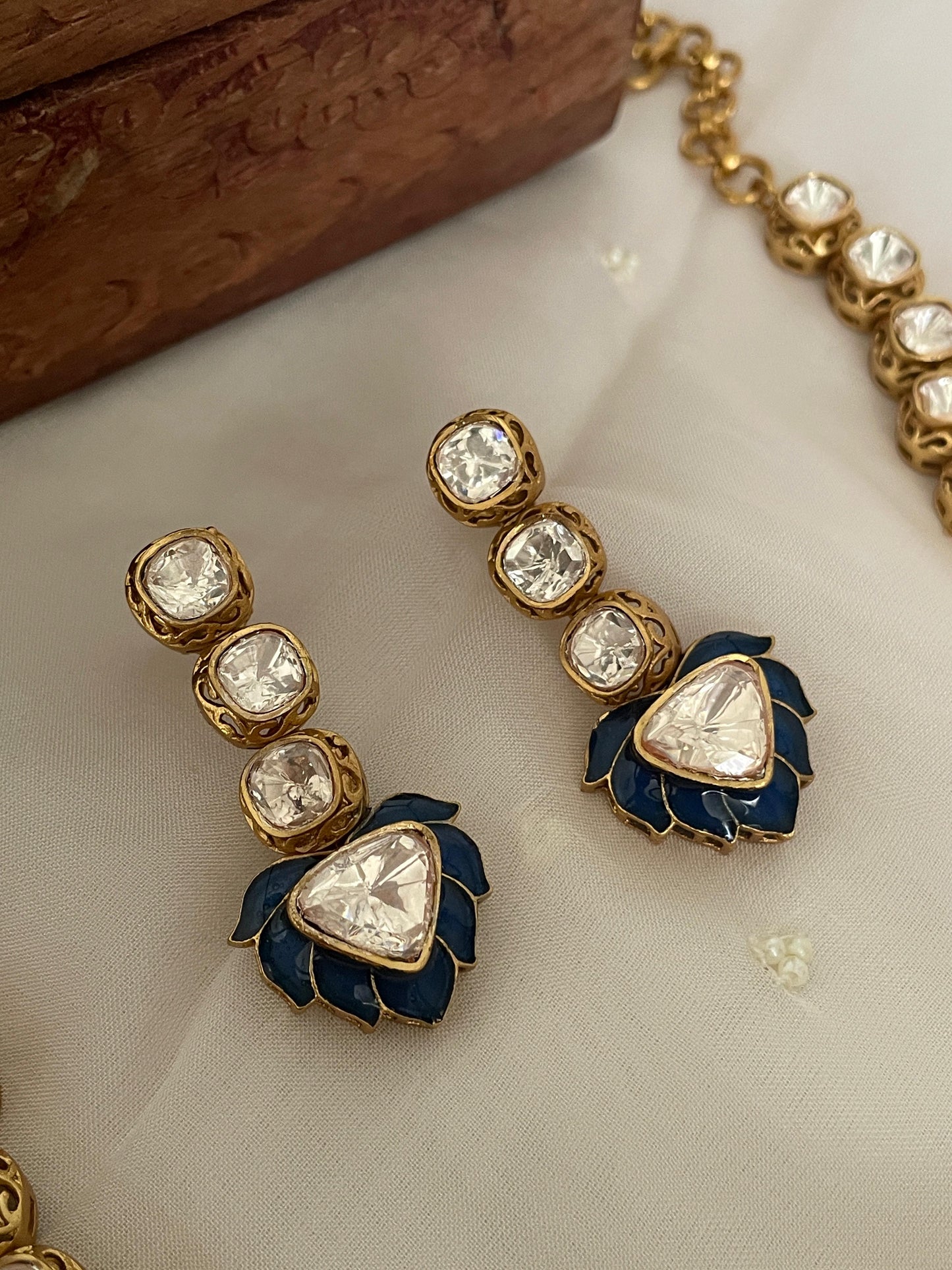 Pre Order – Meena Blue Polki Necklace Set