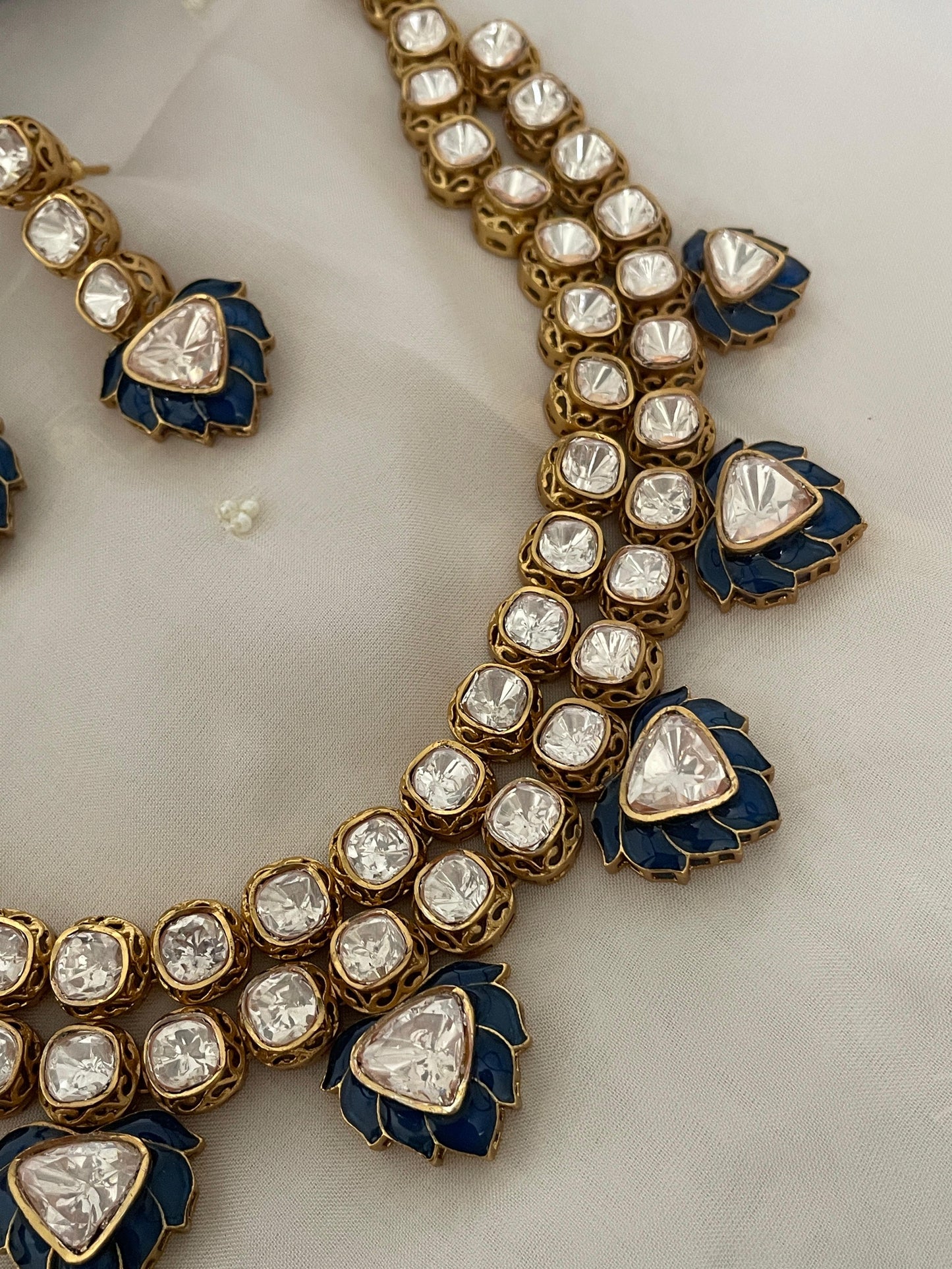 Pre Order – Meena Blue Polki Necklace Set