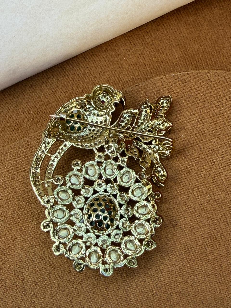Prithvi Emerald Polki Brooch