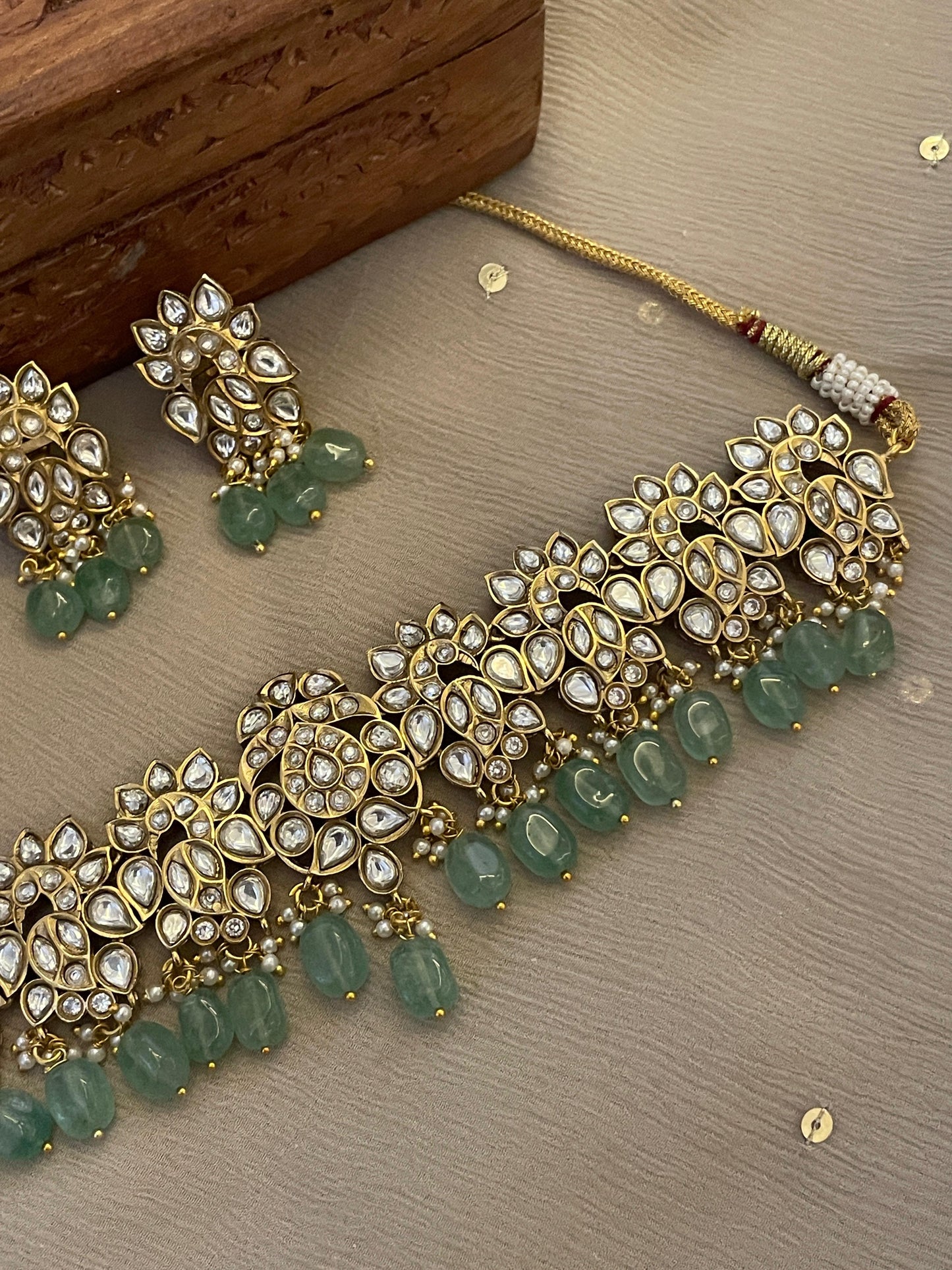Pre Order – Maheep Polki Necklace Set - White