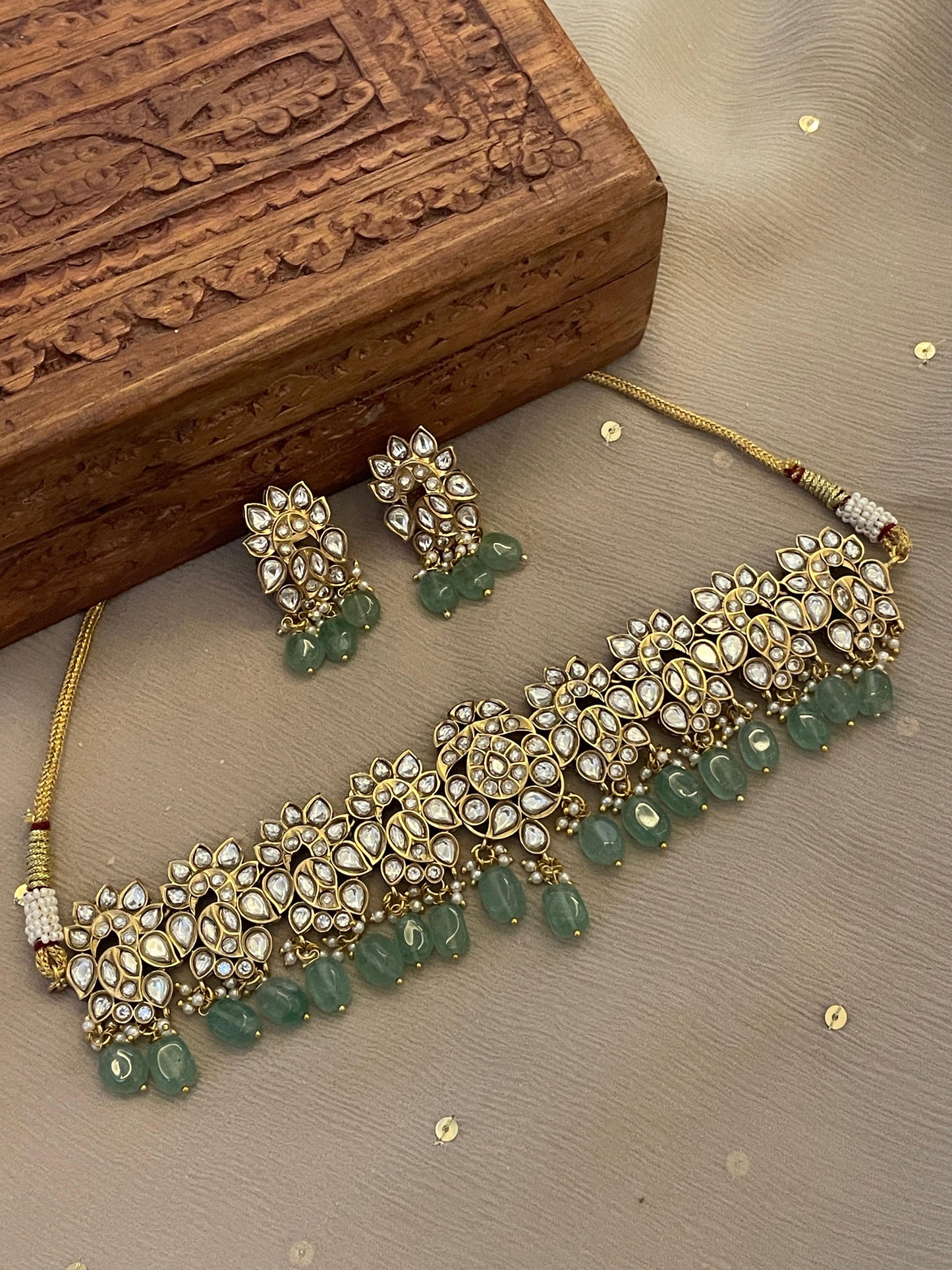 Pre Order – Maheep Polki Necklace Set - White