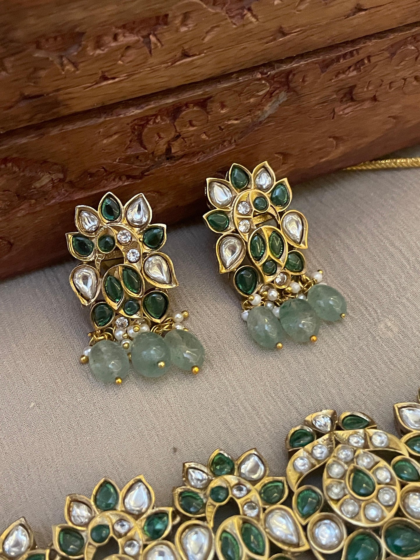 Pre Order – Maheep Polki Necklace Set - Green