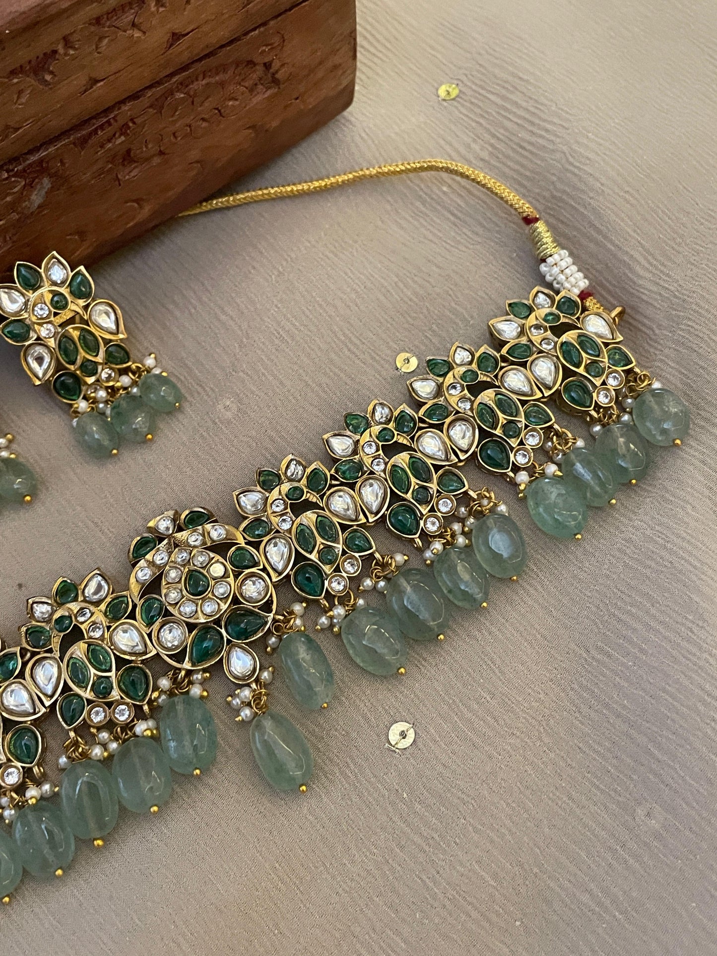 Pre Order – Maheep Polki Necklace Set - Green