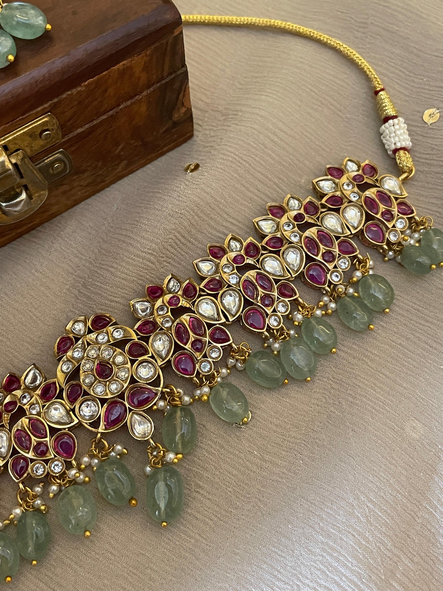 Pre Order – Maheep Polki Necklace Set - Pink