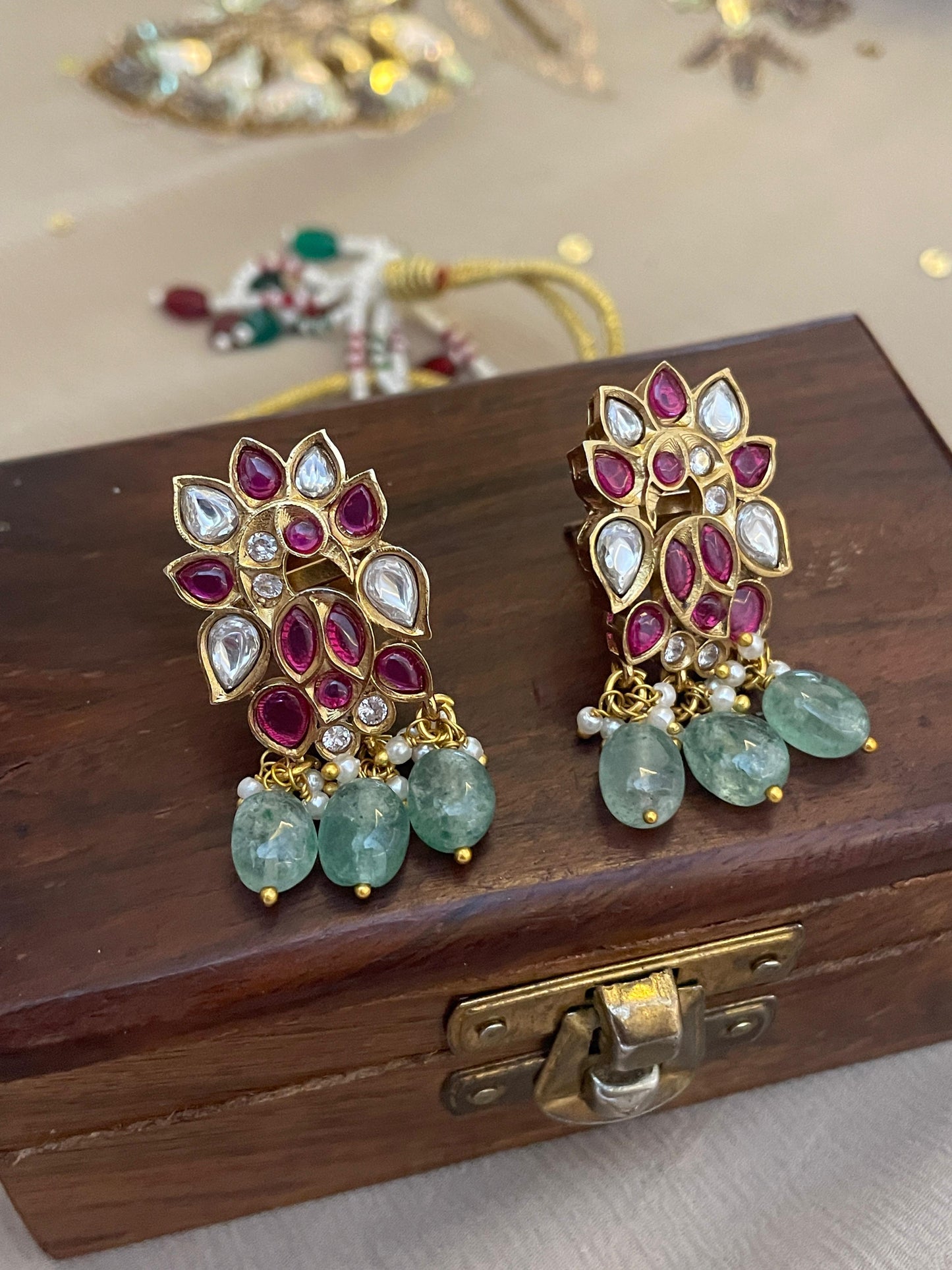 Pre Order – Maheep Polki Necklace Set - Pink