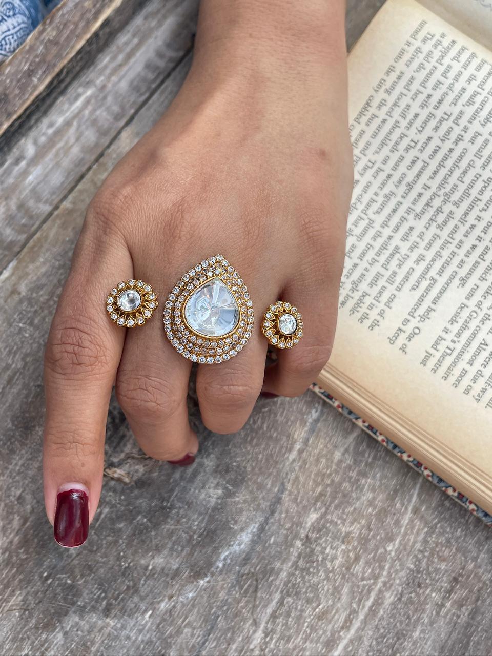 Zuri Polki Dual Finger Ring