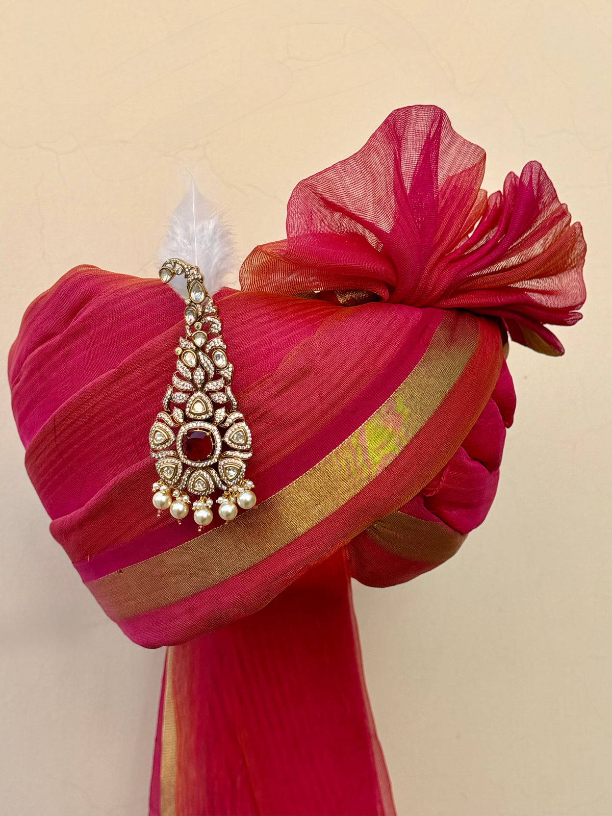 Aryan Ruby Red Polki Kalgi