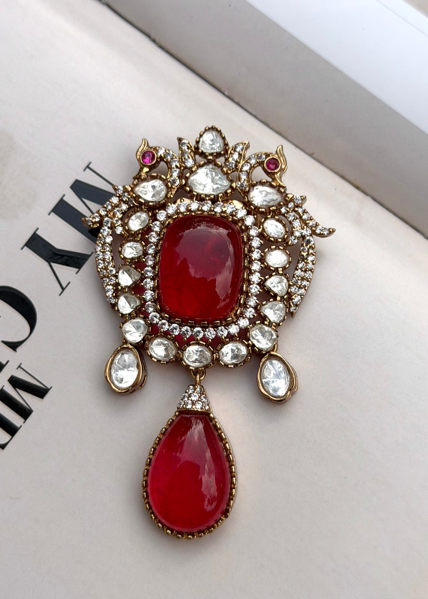 Saideep Regal Ruby Brooch for Mens Festive and Wedding wear
