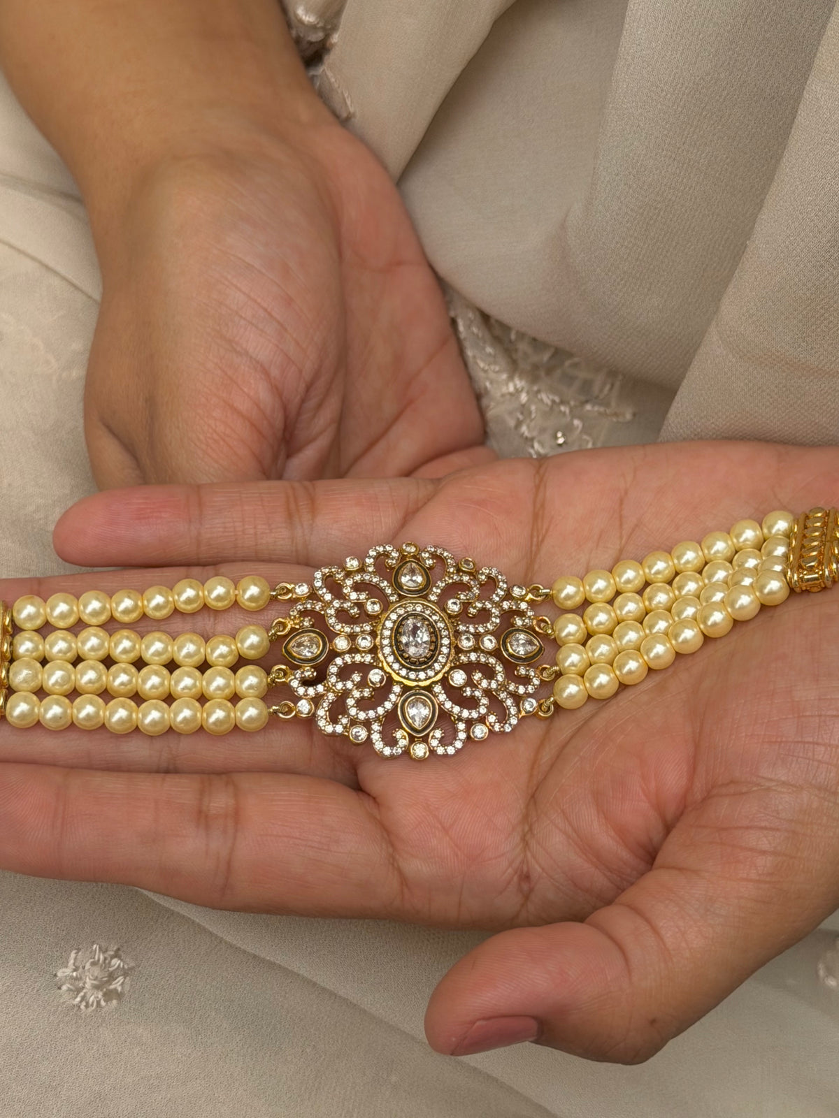 Samvidha Polki Zircon Pearl Bracelet