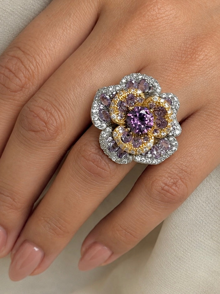 Fiori Floral Purple Two Tone Adjustable Ring