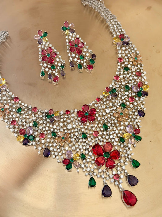 Floral Fantasy Zircon Necklace Set