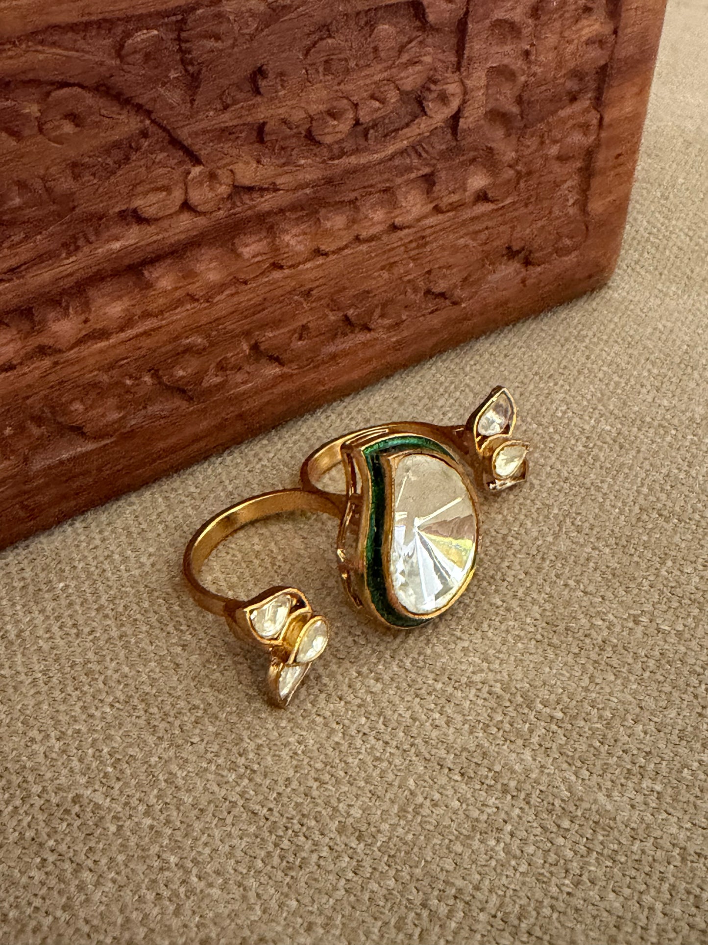 Rehana Double Finger Kundan Polki Ring for Women