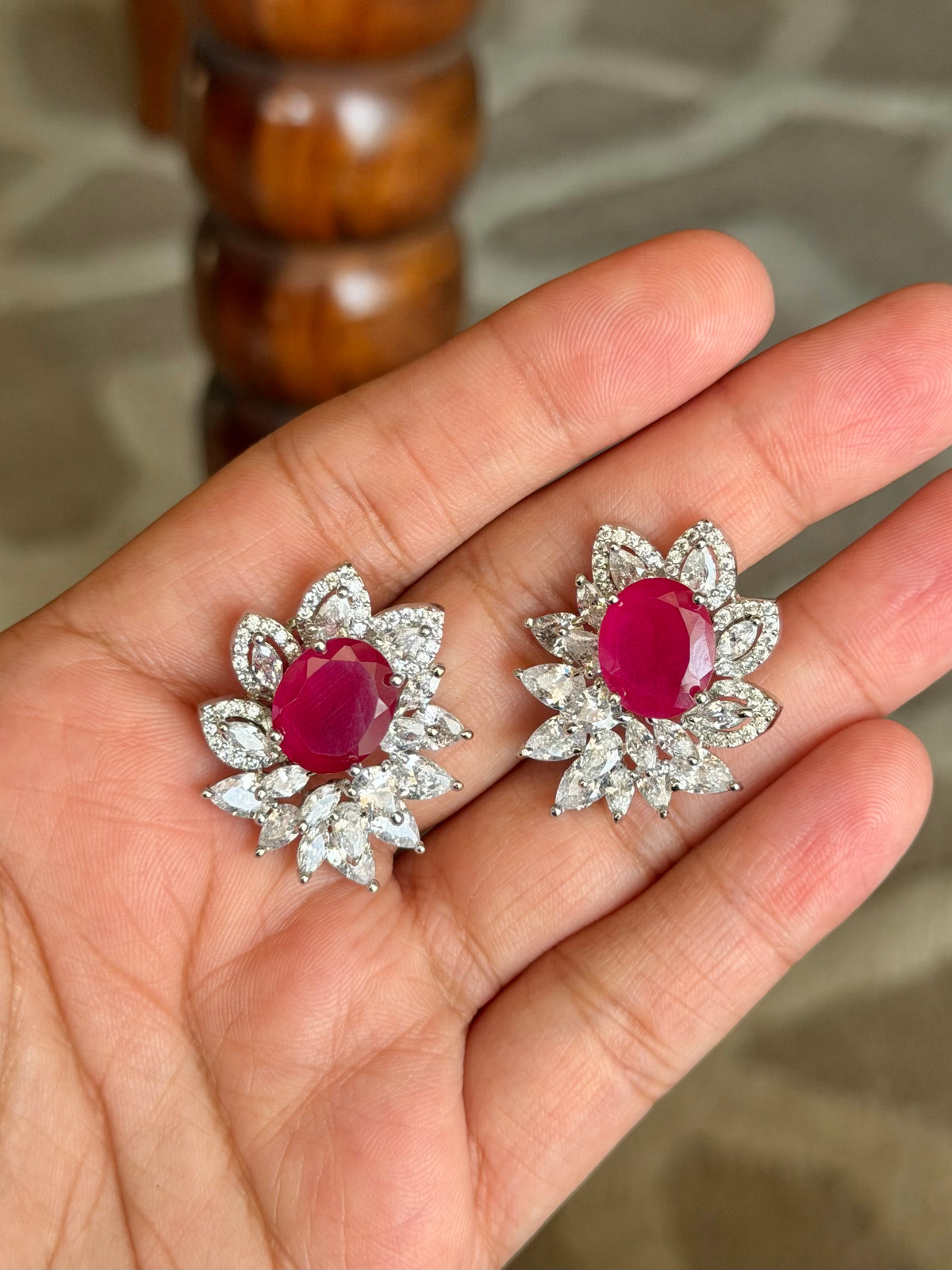 Pavitra Ruby Diamond Imitation Stud Earrings
