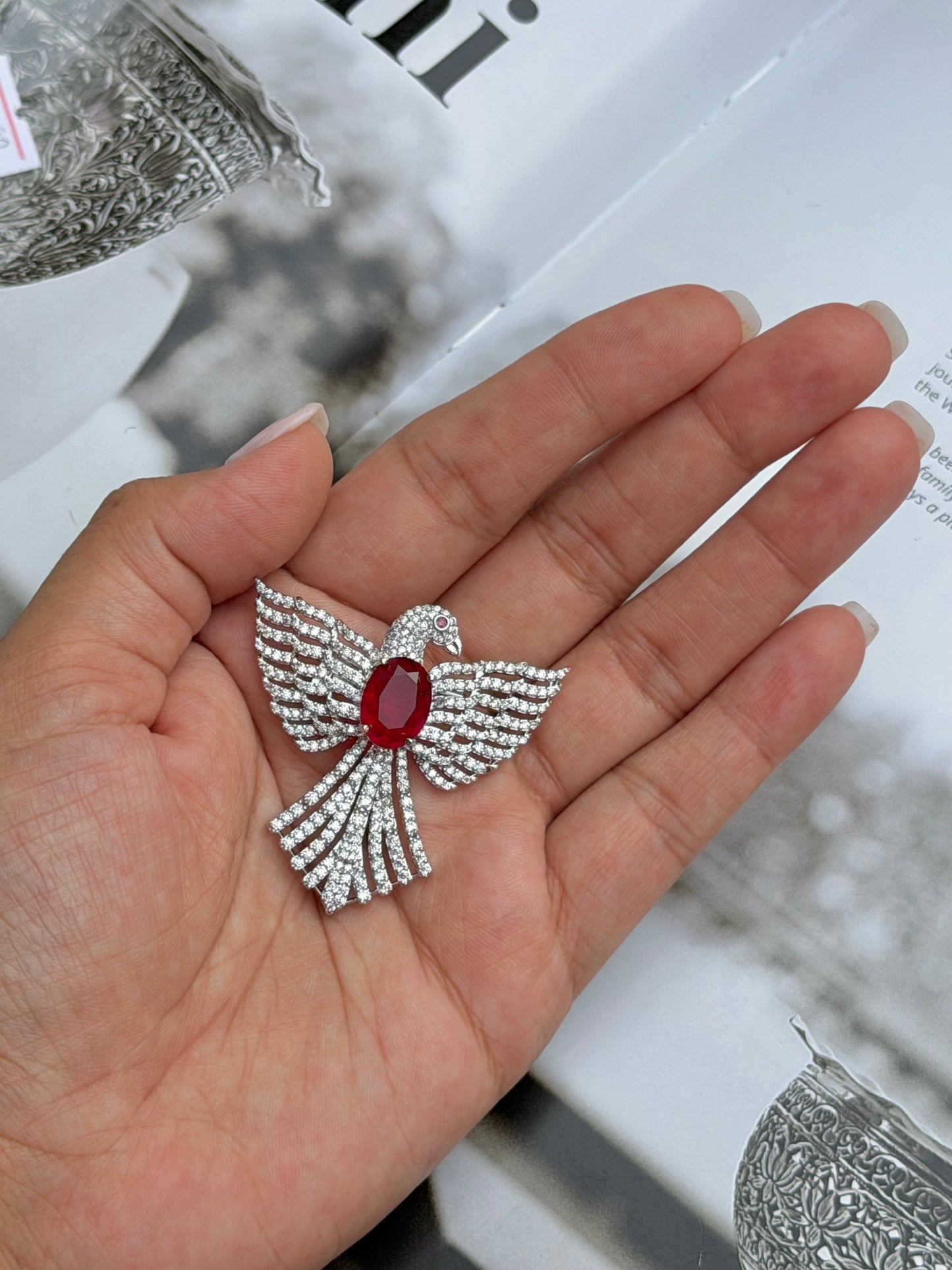 Edul Mens Zircon Brooch- Red