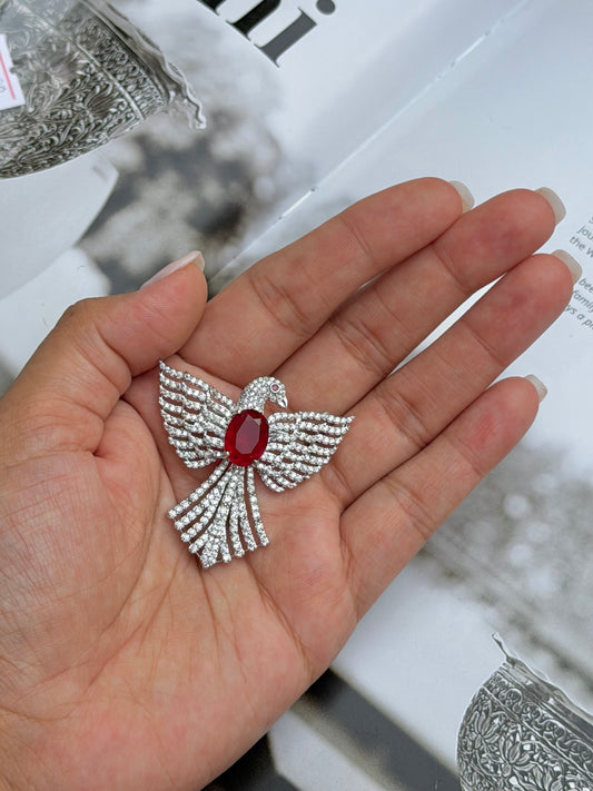 Edul Mens Zircon Brooch- Red