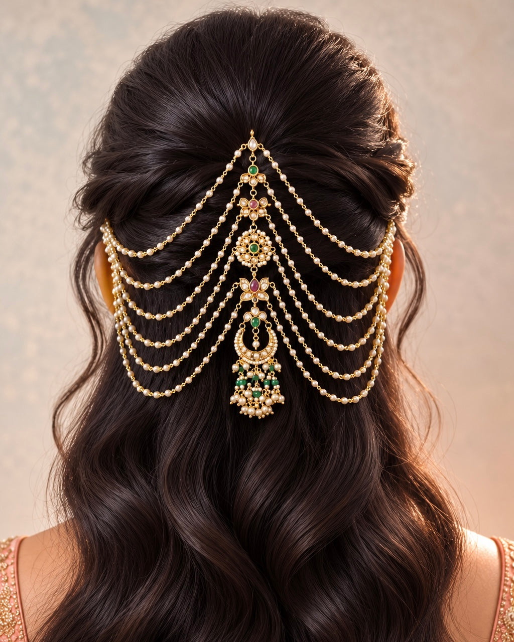 Agni Kundan Hairclip with Pearl Sahara for Wedding and Festive Wear