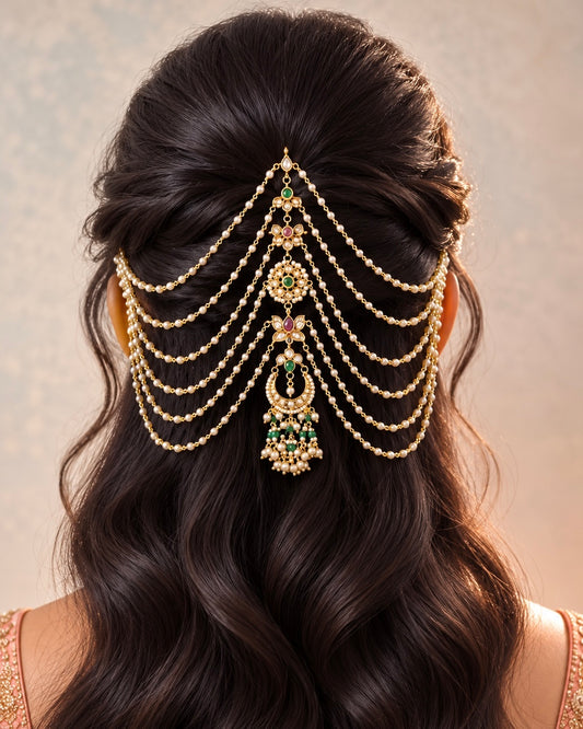 Agni Kundan Hairclip with Pearl Sahara for Wedding and Festive Wear