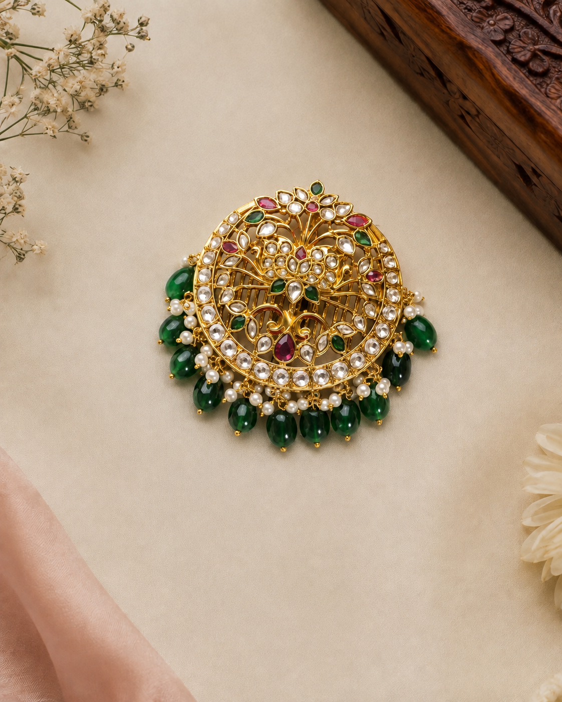 Vaara Kundan Polki HairClip for Festive and Weddings
