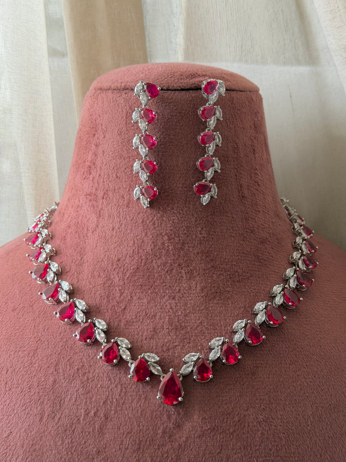 Sharvari Ruby Zircon Necklace Set