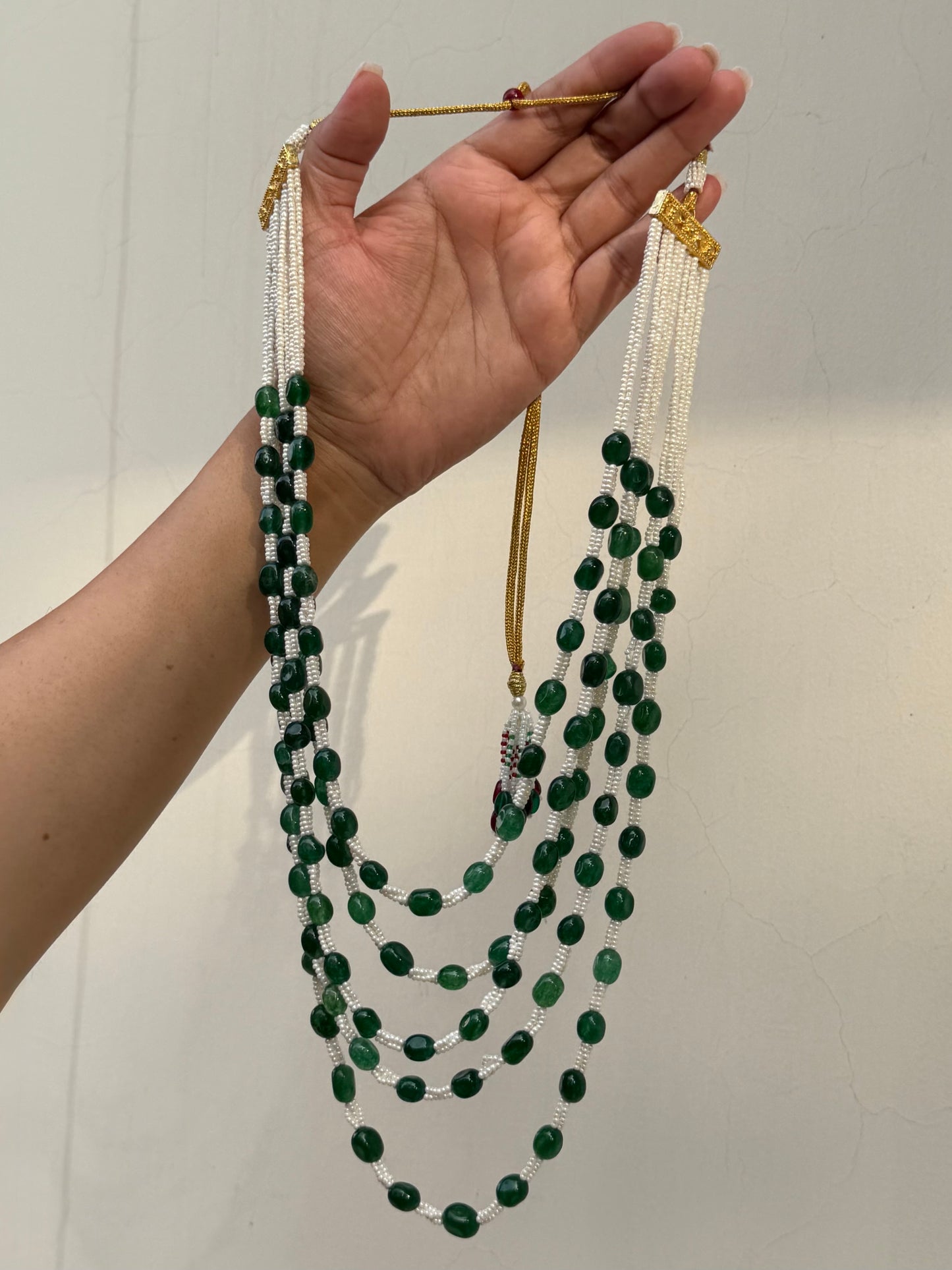 Sundaram Pearl & Green Onyx Mala Necklace