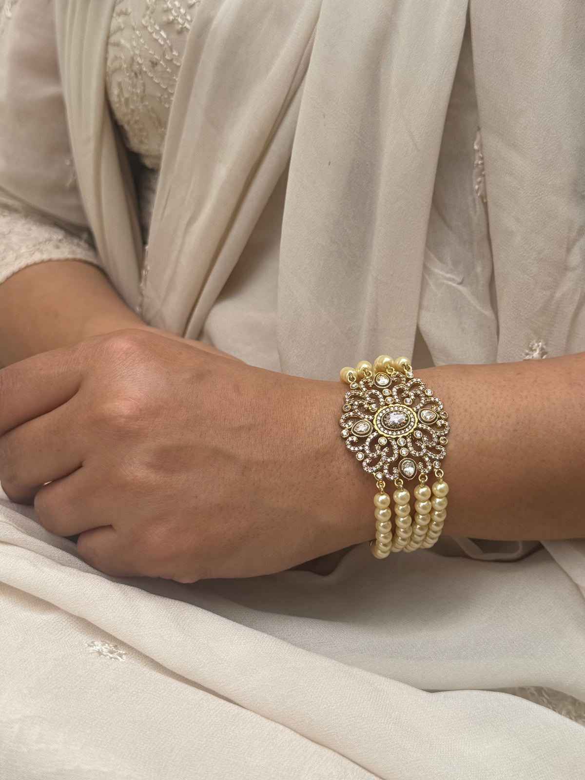 Samvidha Polki Zircon Pearl Bracelet