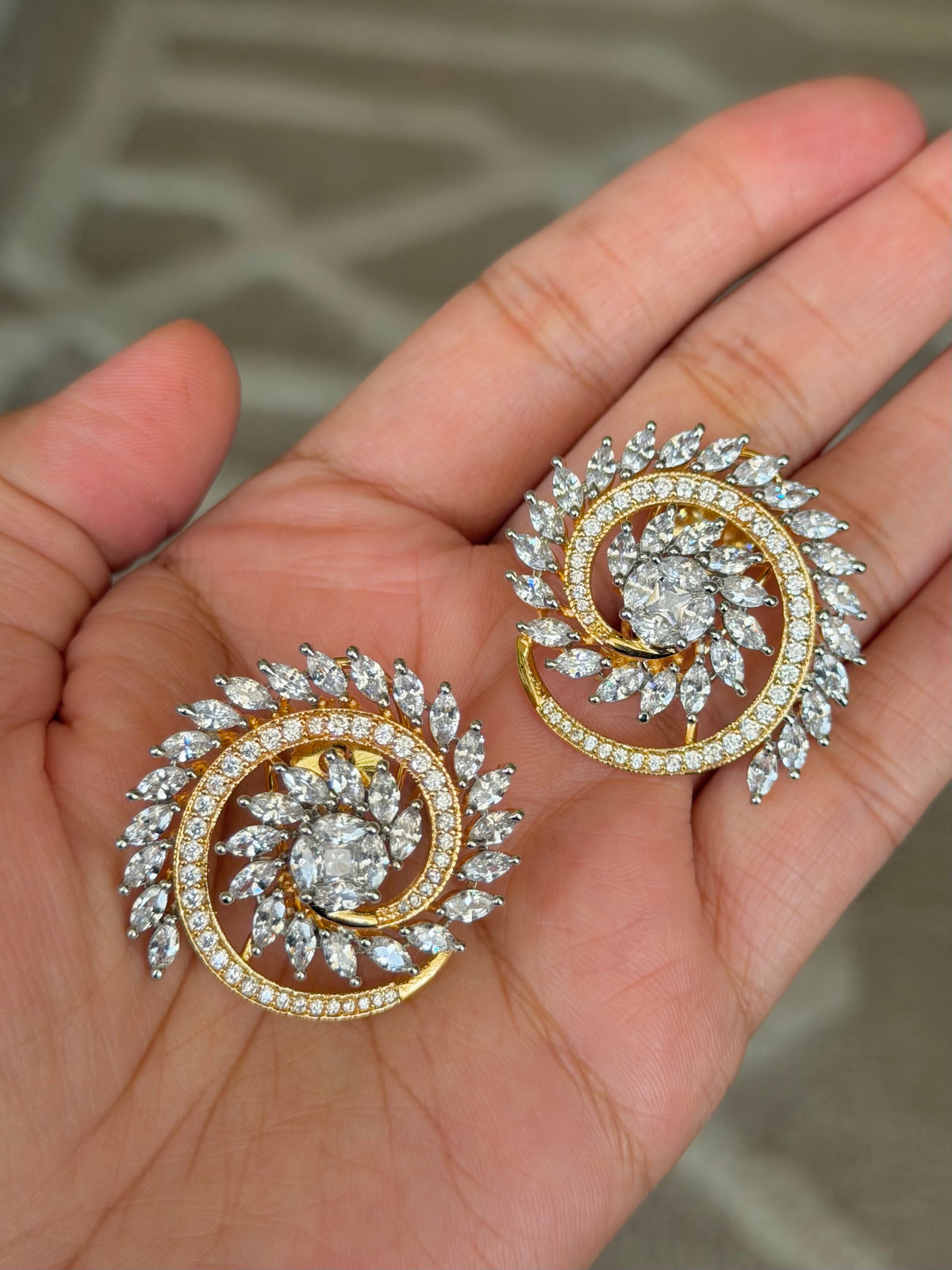 Varnika Real Gold & Diamond Look Zircon Stud Earrings