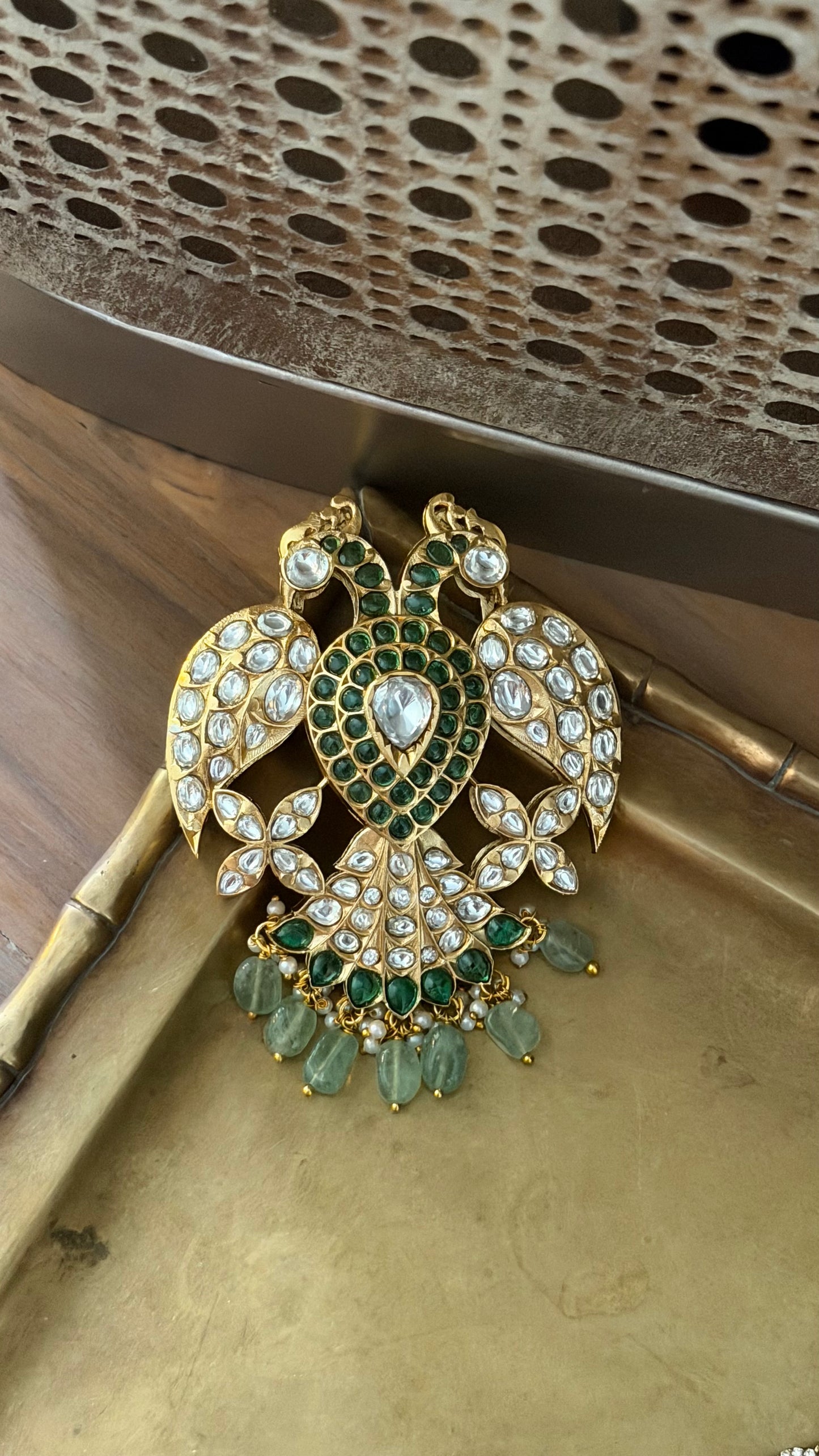 Rajhans Green Polki Brooch