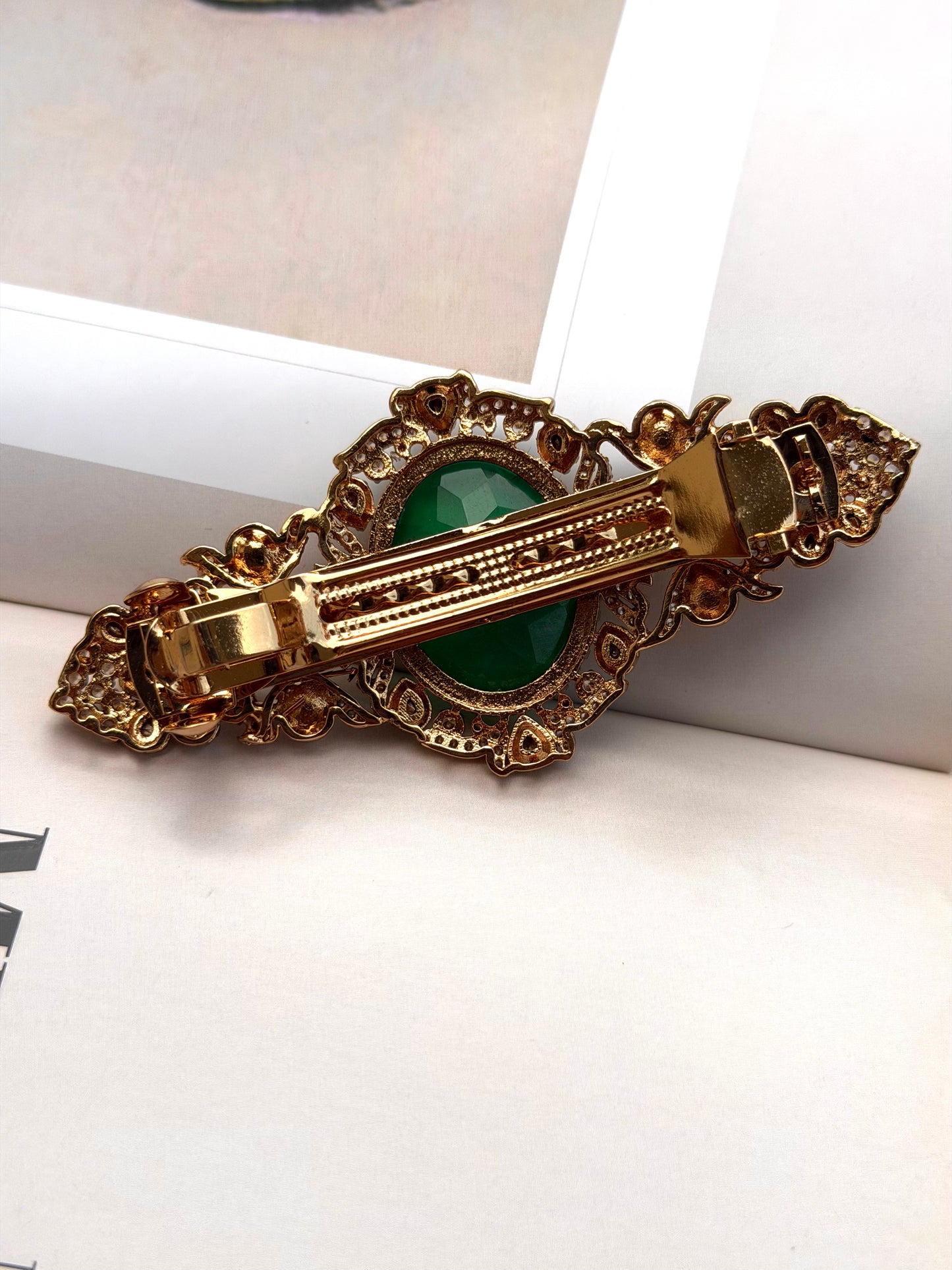 Alina Kundan Emerald Hair Clip for Women